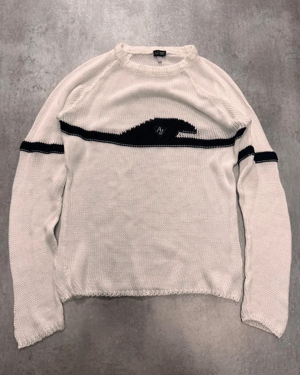 Armani × Vintage 2000s Armani Wave White Sweater Size US L / EU 52-54 / 3 - 1 Thumbnail