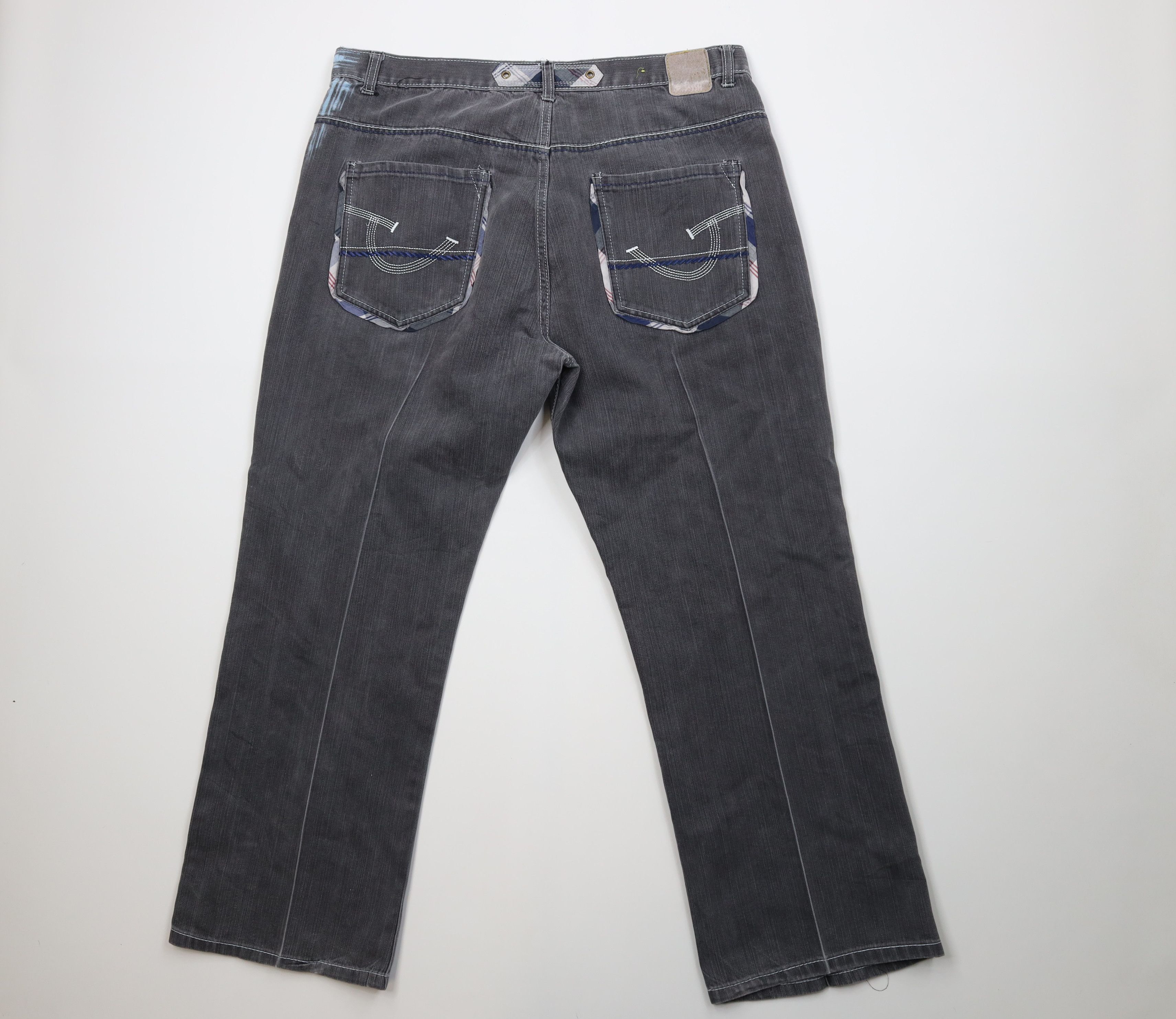 Vintage Vintage 90s Y2K Streetwear Wide Leg Denim Jeans Plaid Gray Size US 40 / EU 56 - 9 Thumbnail