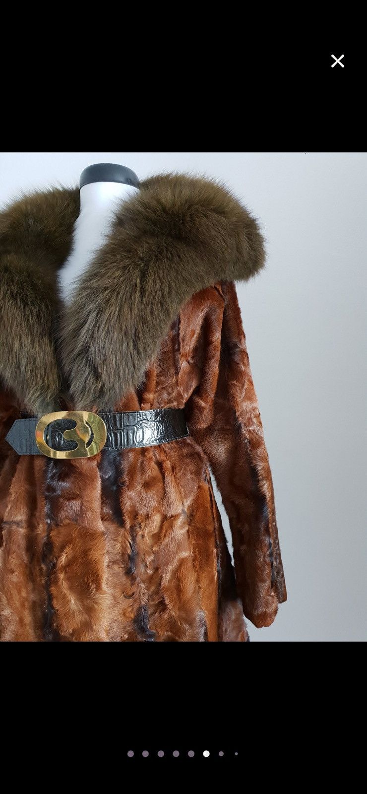 Vintage Cow Hide and Fox Fur Coat in Brown and Green