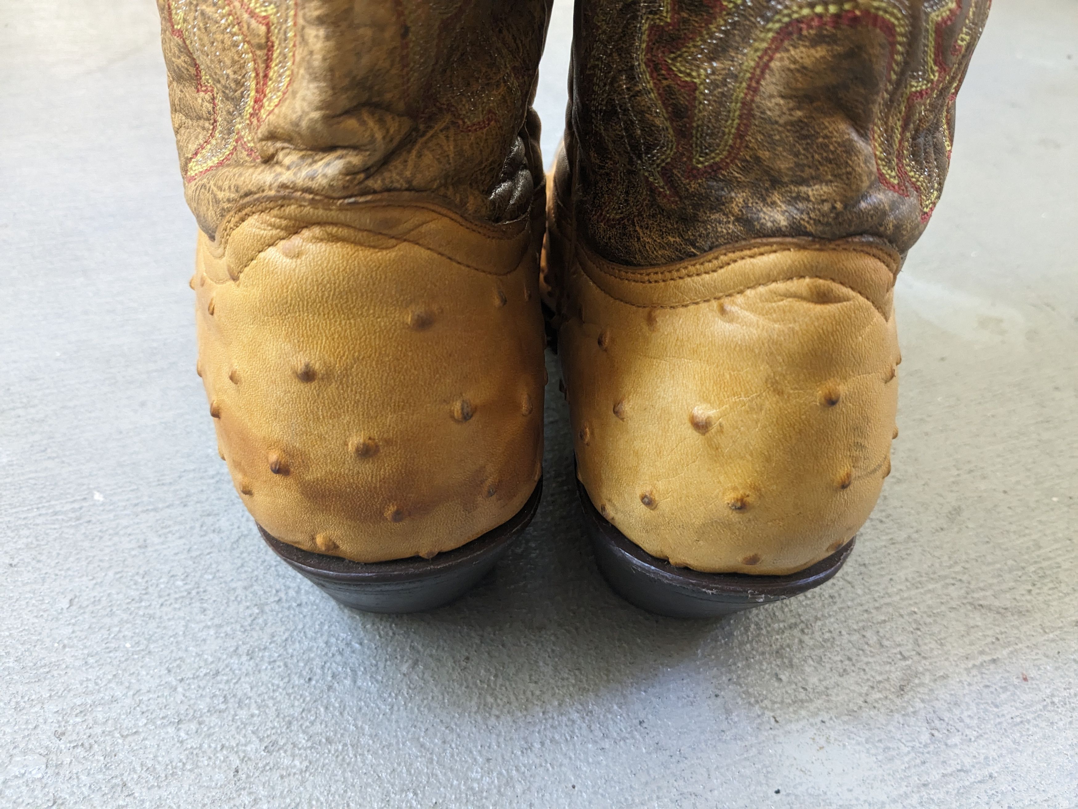 Vintage Ostrich Cowboy Boots Yellow 8.5 EE Wide Embossed Leather Size US 8.5 / EU 41-42 - 7 Thumbnail