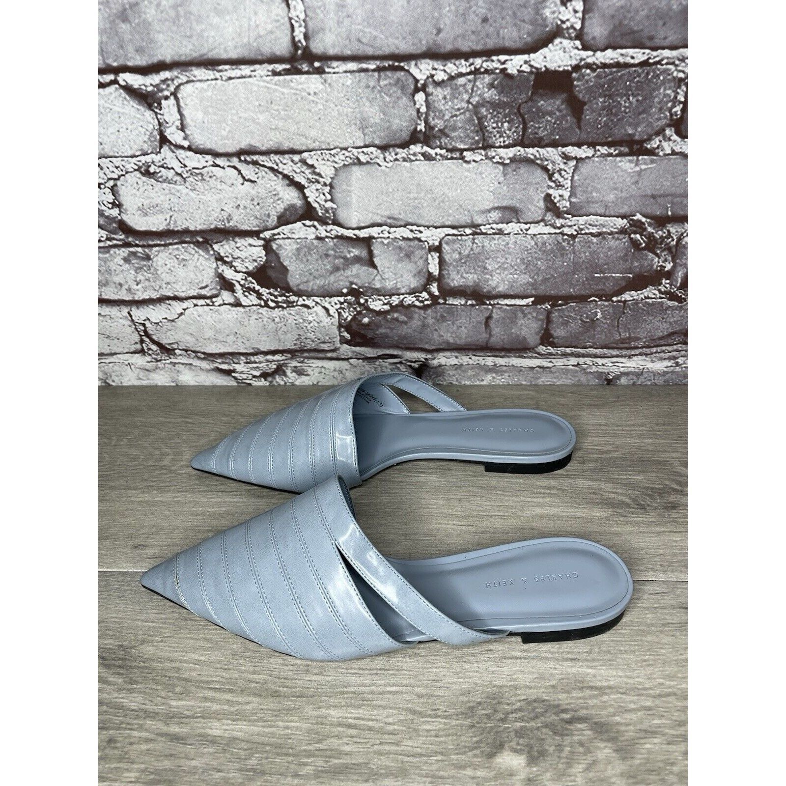 Other Charles Keith Blue Leather Pointed Toe Flats Mules Shoes Wom Size US 7.5 / IT 37.5 - 7 Thumbnail