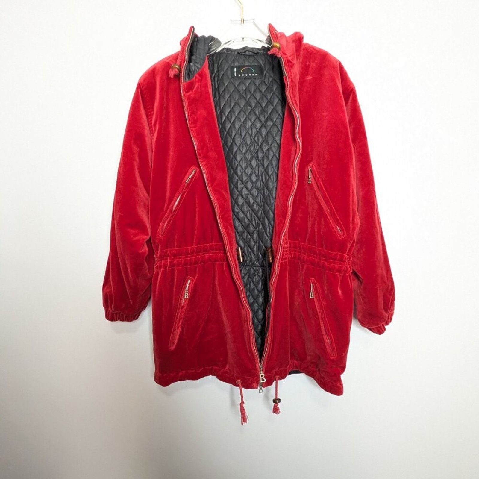 Bogner Bogner Red Velvet Long Sleeve Hooded Zip Up Jacket Pockets Size M / US 6-8 / IT 42-44 - 6 Thumbnail