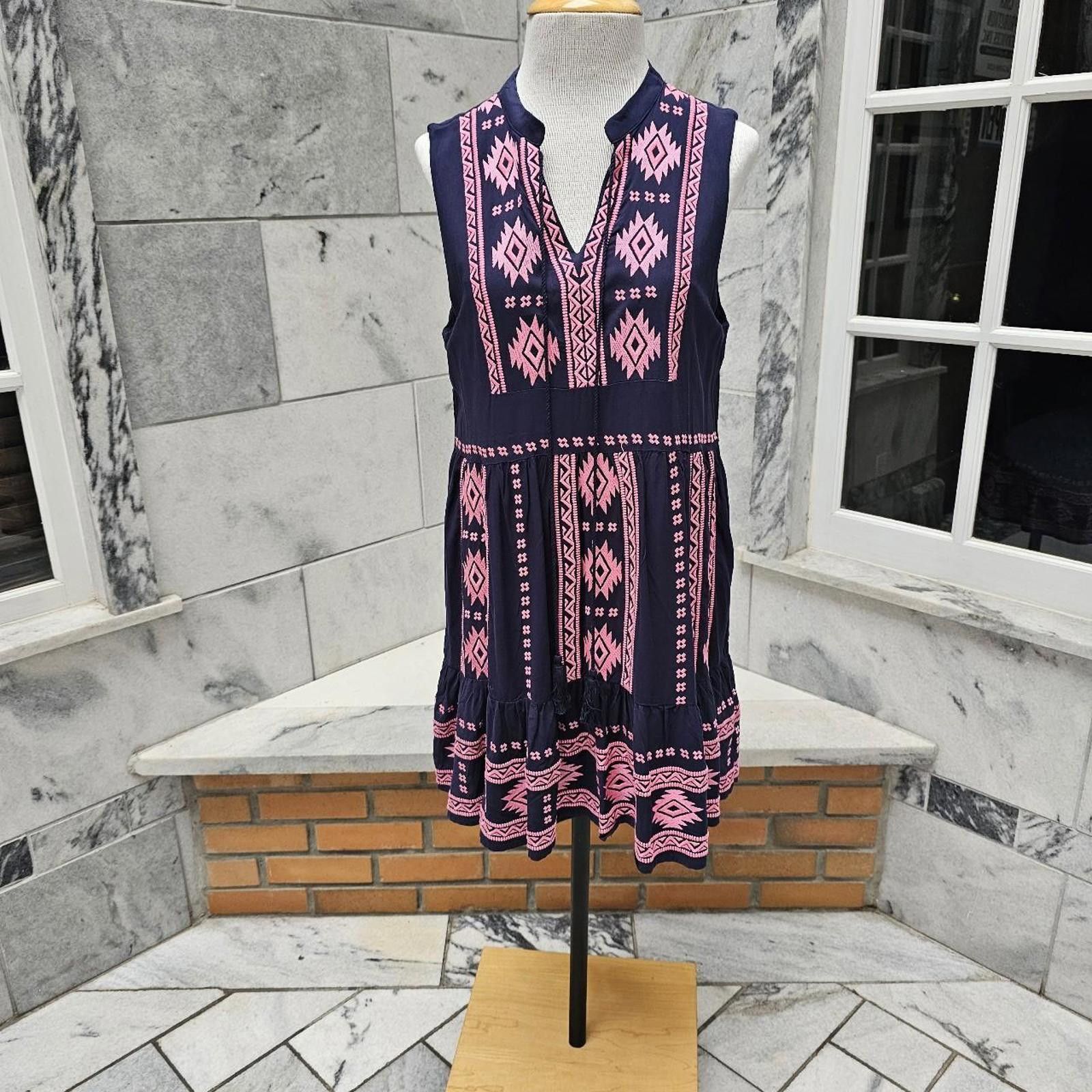 Other Women's Pink and Navy NWT Aztec Print Dress Size L / US 10 / IT 46 - 1 Thumbnail