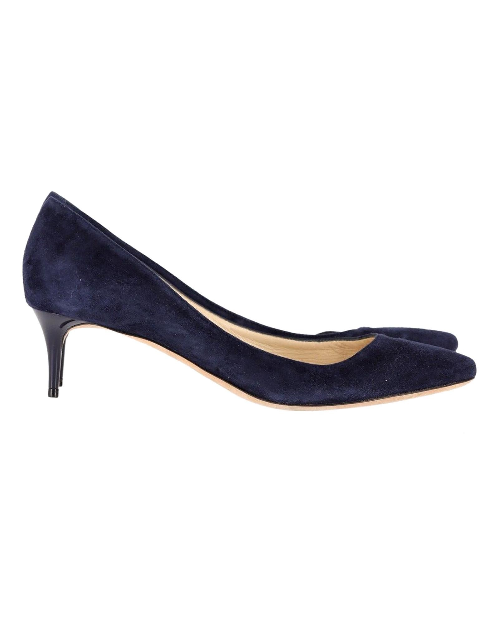 image of Jimmy Choo Chic Navy Blue Suede Mid Heel Shoes Pumps, Women's (Size 11)