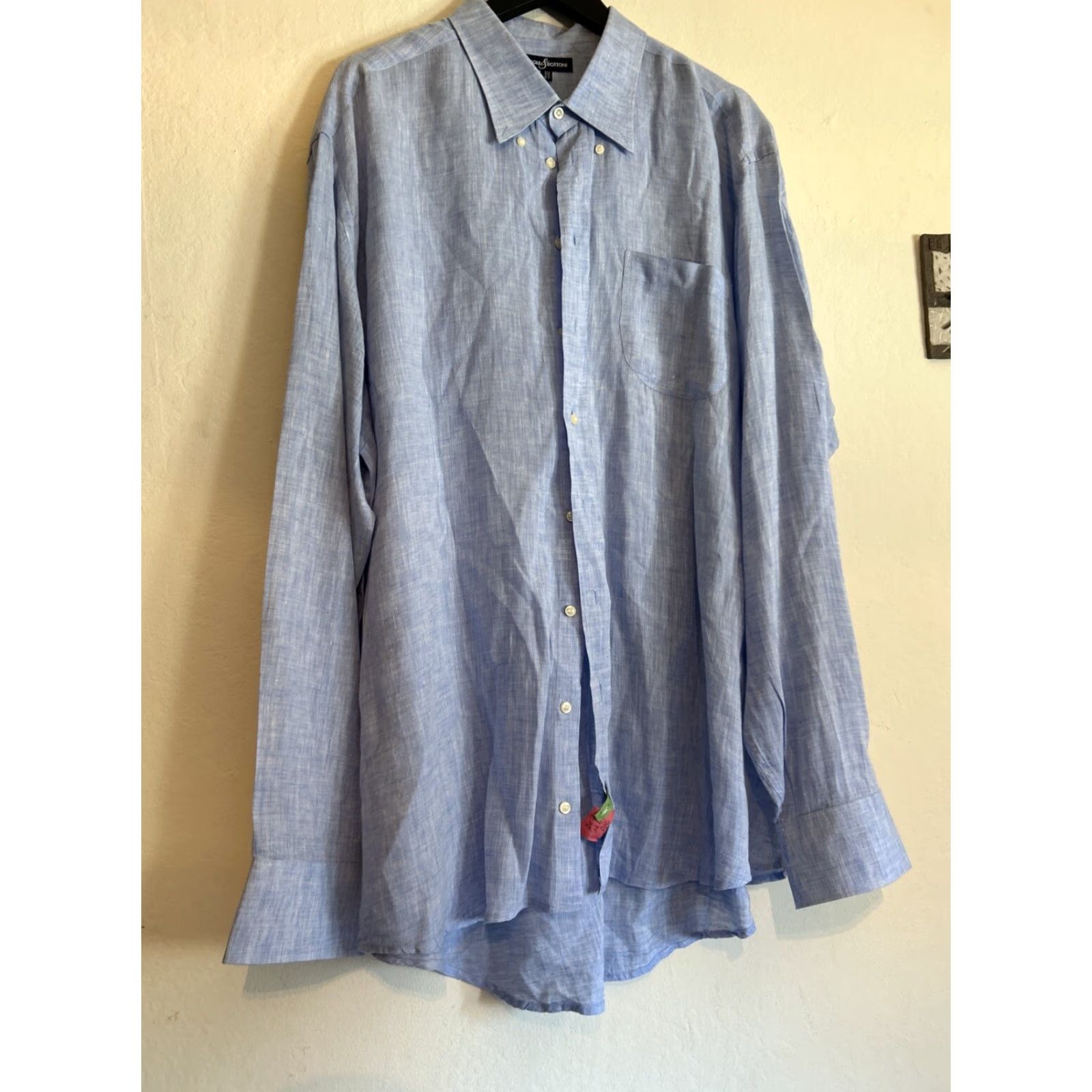 Vintage Quality Asole Bottoni Men's Shirt Linen Blue Long Sleeve Button-Up Size 19, Regular Fit Size US XXL / EU 58 / 5 - 4 Thumbnail