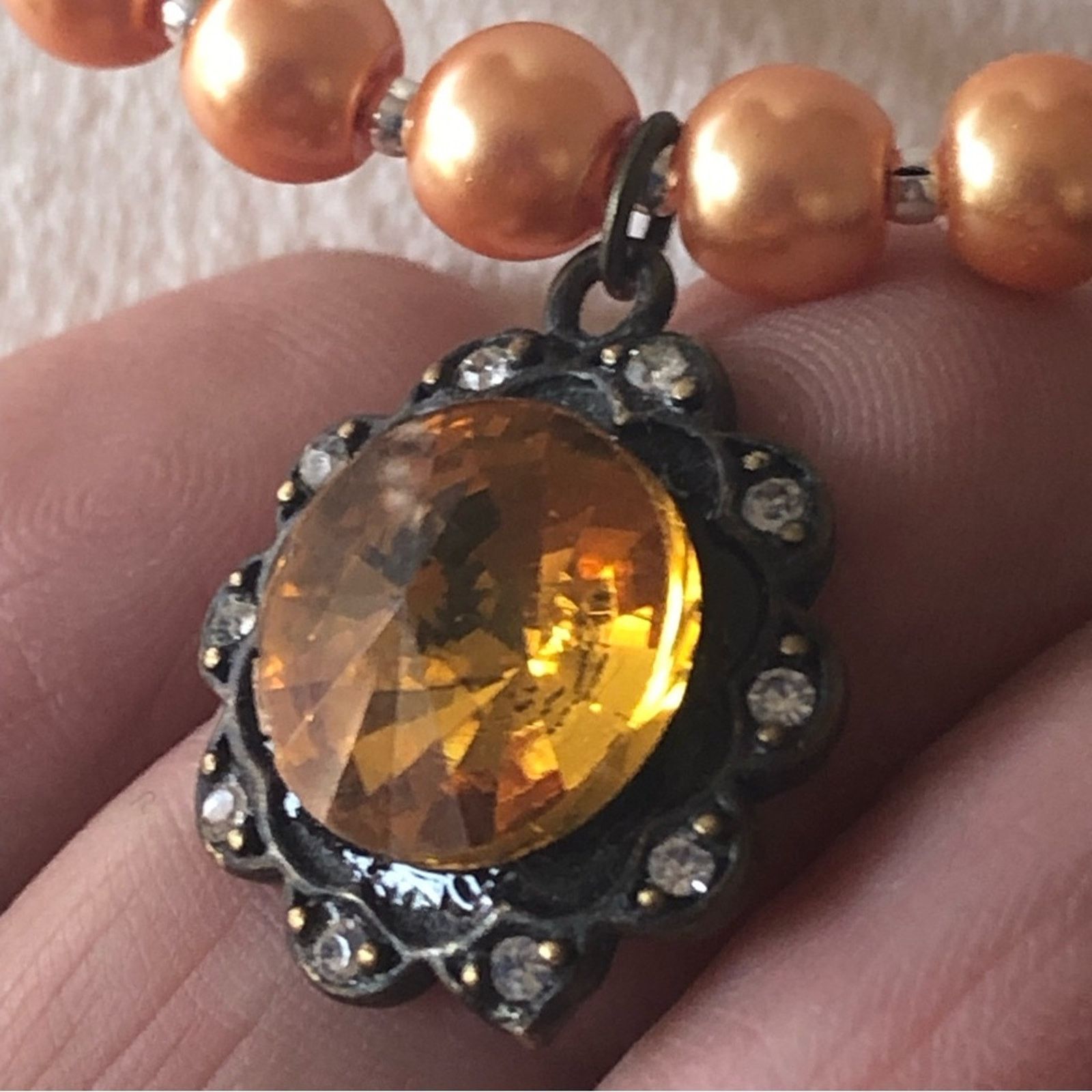 Handmade Handcrafted repurpose amber rivoli halo Pearl necklace Size ONE SIZE - 9 Thumbnail