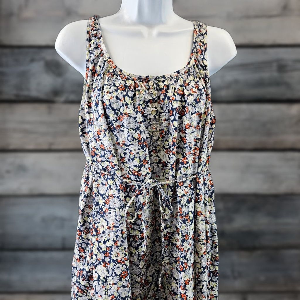 Vintage Porridge Floral Tank Dress Sleeveless Scoop Neck Blue Orange Womens M Medium Short Dress Size M / US 6-8 / IT 42-44 - 1 Thumbnail