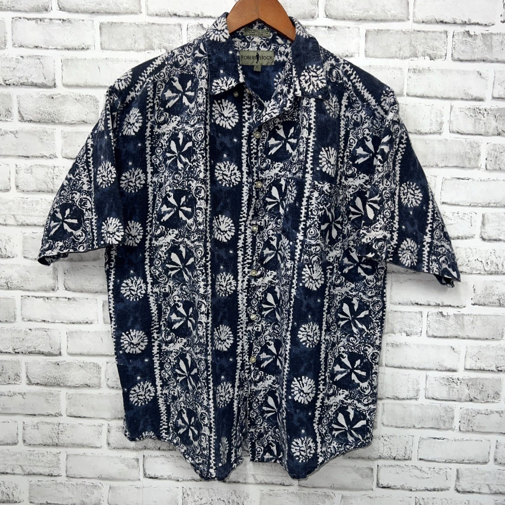 Vintage Robert Stock Button-Up Shirt Mens Size L Linen Blue Short Sleeve Size US L / EU 52-54 / 3 - 2 Thumbnail