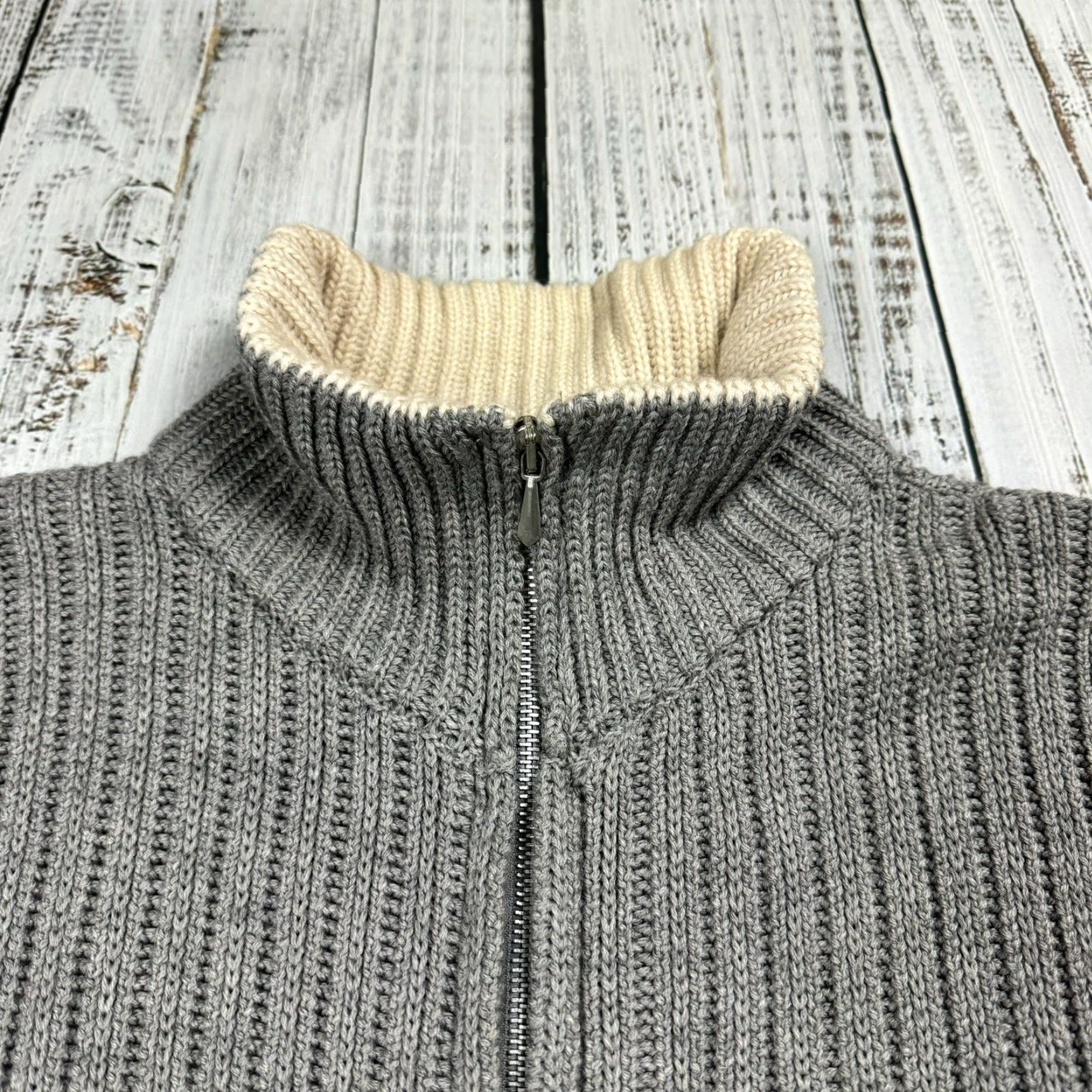 Saks Fifth Avenue VINTAGE Saks Fifth Avenue Sweater Merino Wool Mock Neck Full Zip Pocket Women XL Gray 90s Classic Jumpers Size XL / US 12-14 / IT 48-50 - 2 Thumbnail