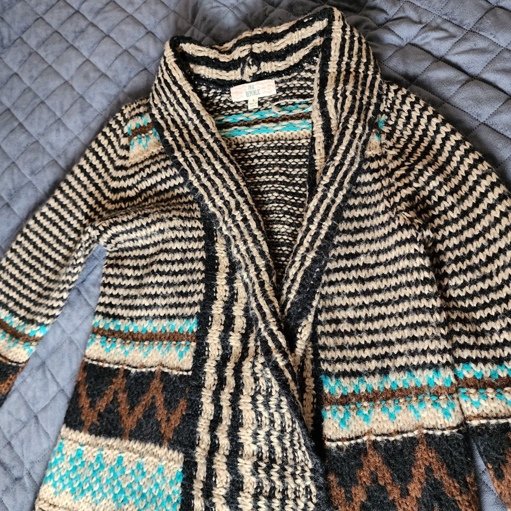 Vintage PINK REPUBLIC Womens Large Brown Open-Knit Cardigan Sweater Size L / US 10 / IT 46 - 3 Thumbnail