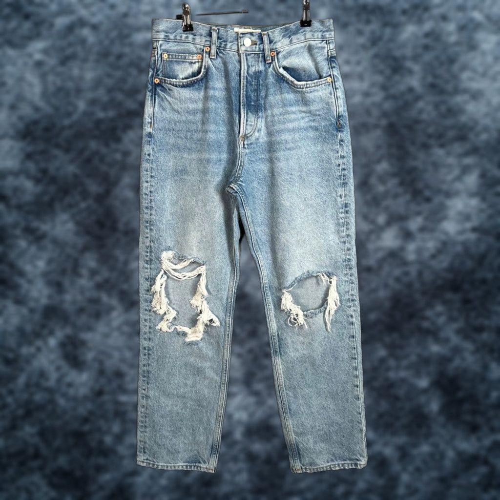 Mango Mango Womens Jeans Distressed Light Wash Denim High-Waisted Selina Size 6 Straight 5-Pocket Blue Size 28" / US 6 / IT 42 - 1 Thumbnail