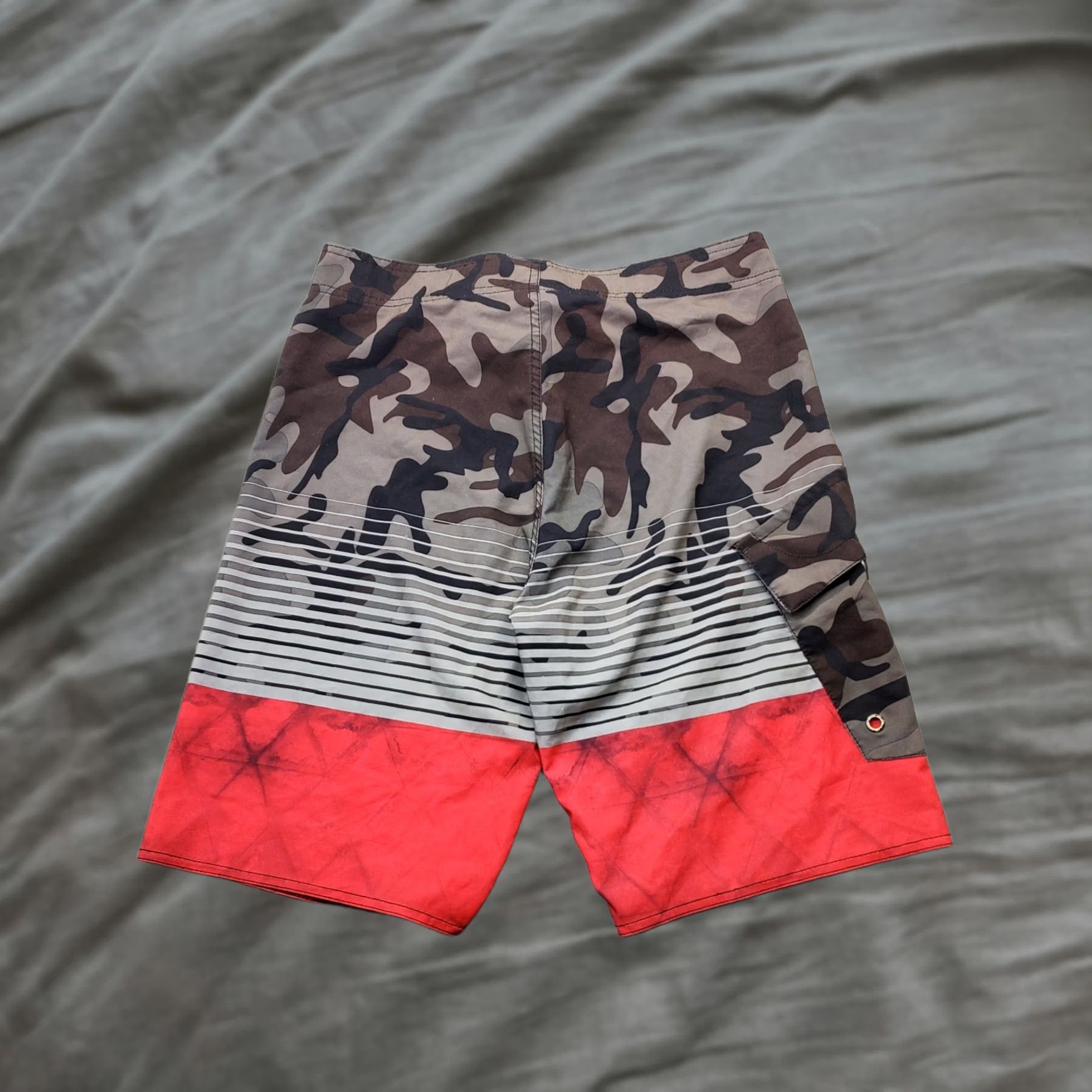 Vintage Nothing But Net Gear Shorts Mens 30 Boardshorts Multi Camo Striped Stretch Drawstring Size ONE SIZE - 1 Thumbnail