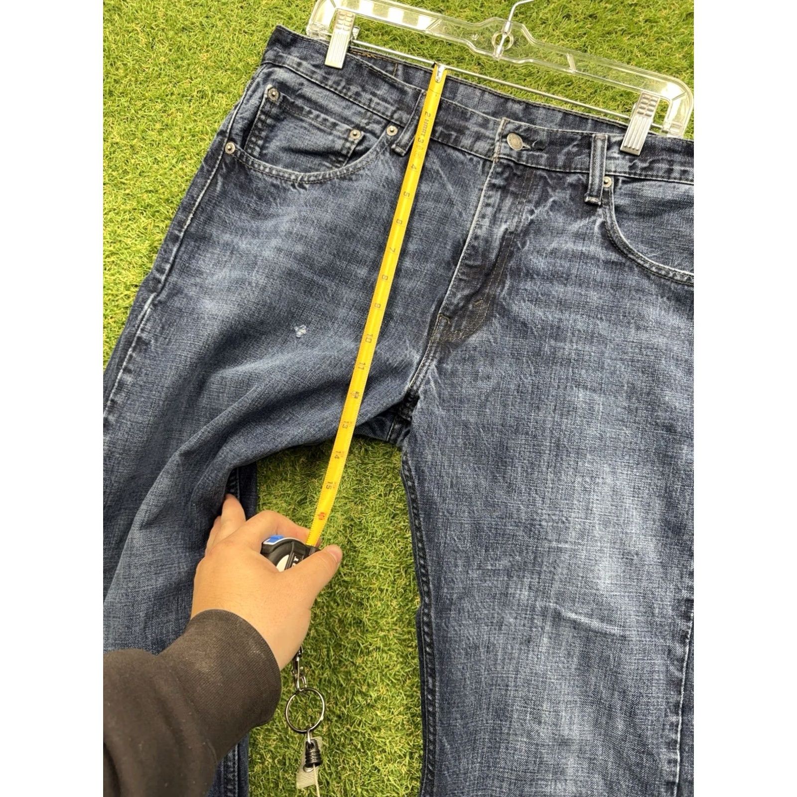 Levi's Levi's 527 Jeans Mens 36x34 Bootcut Dark Wash Distressed Denim 5-Pocket Regular Blue Leather Logo Belt Loops USA Western Workwear Size US 36 / EU 52 - 5 Thumbnail