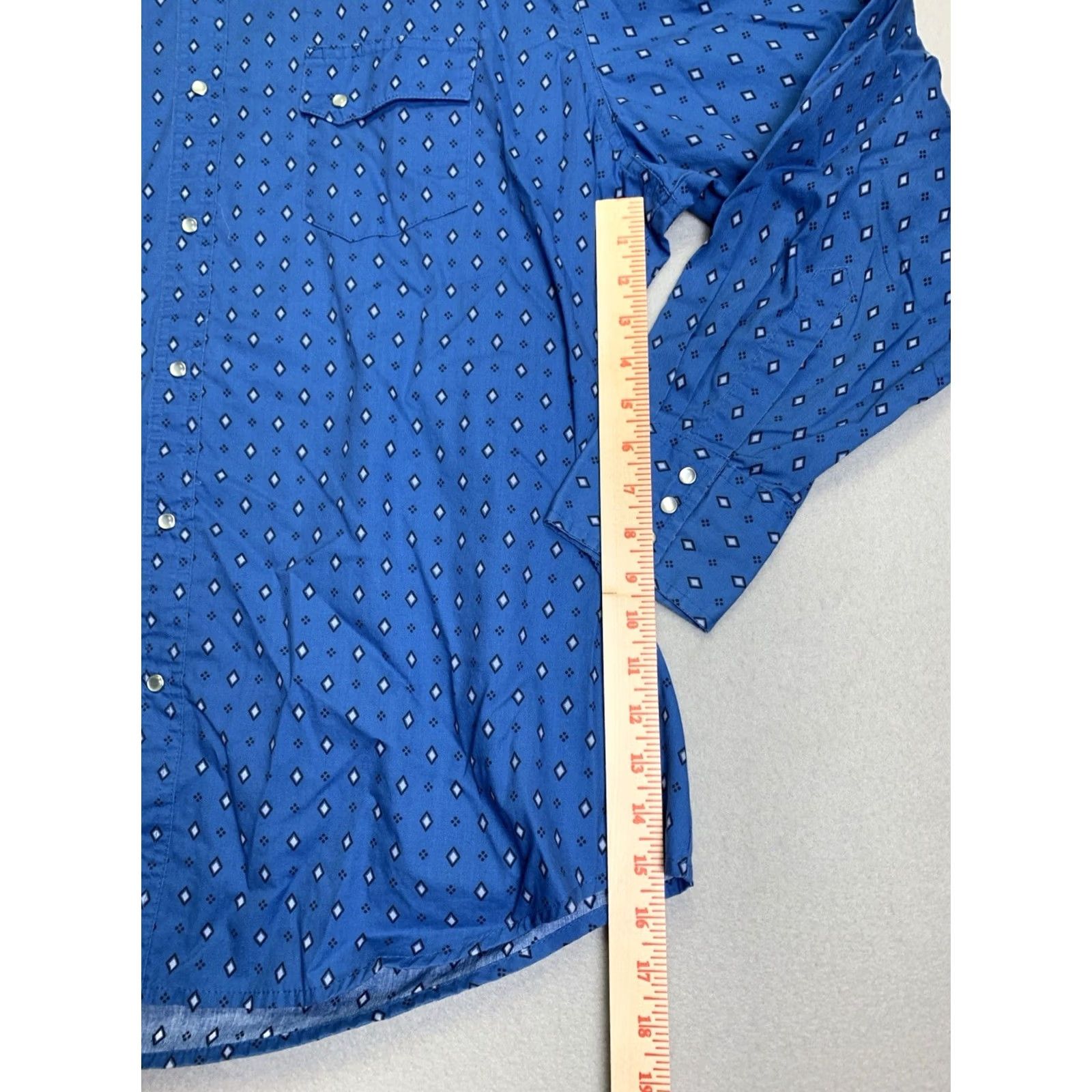 Wrangler Wrangler Shirt Men 2XL Blue Diamond Geometric Pearl Snap Wrancher Cowboy Ranch Shirt Size US XXL / EU 58 / 5 - 5 Thumbnail