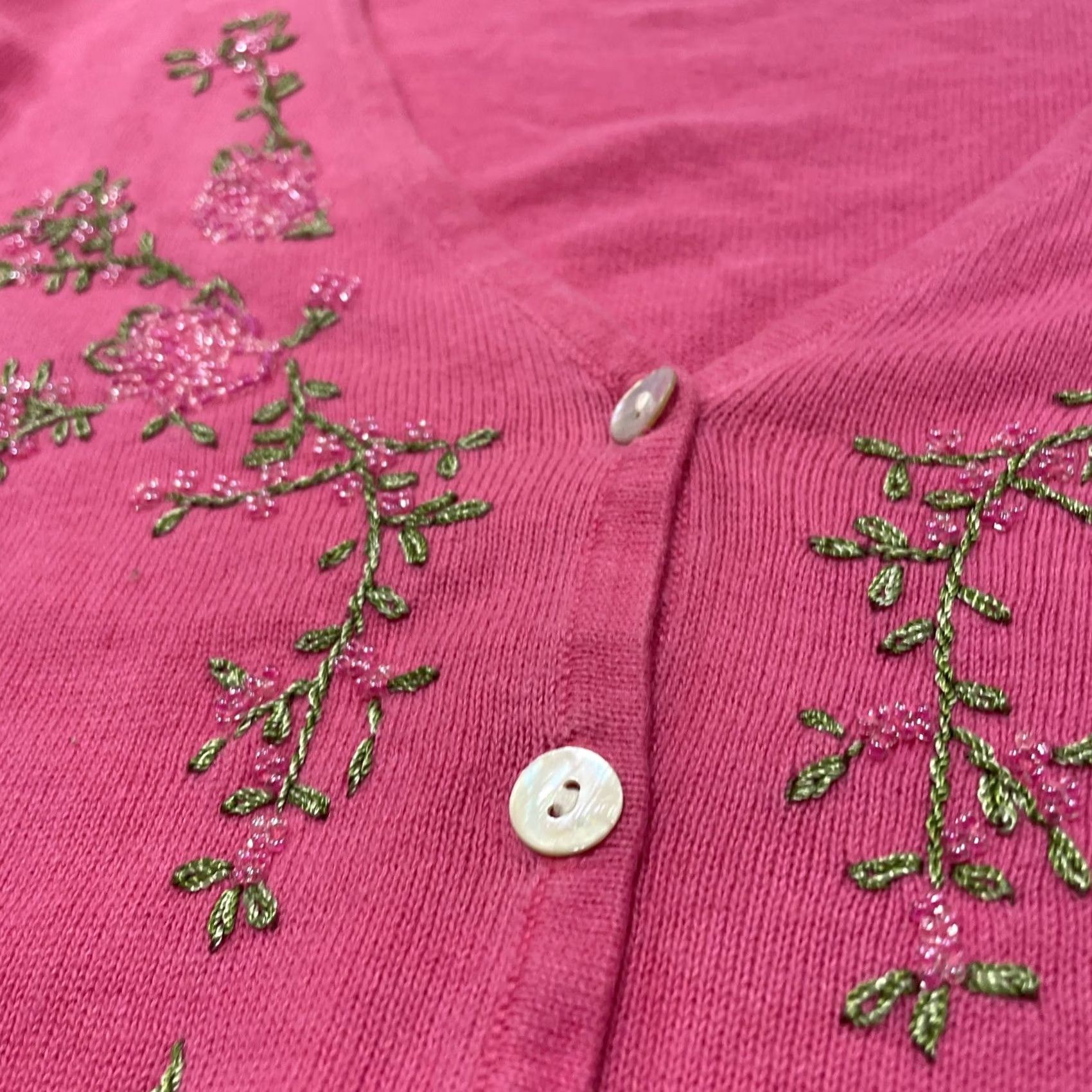 Vintage Nina Piccalino Vtg 90s Pink Cardigan Knit Shirt Women Slim 16 Y2k Beaded Floral Size XXL / US 16-18 / IT 52-54 - 6 Thumbnail
