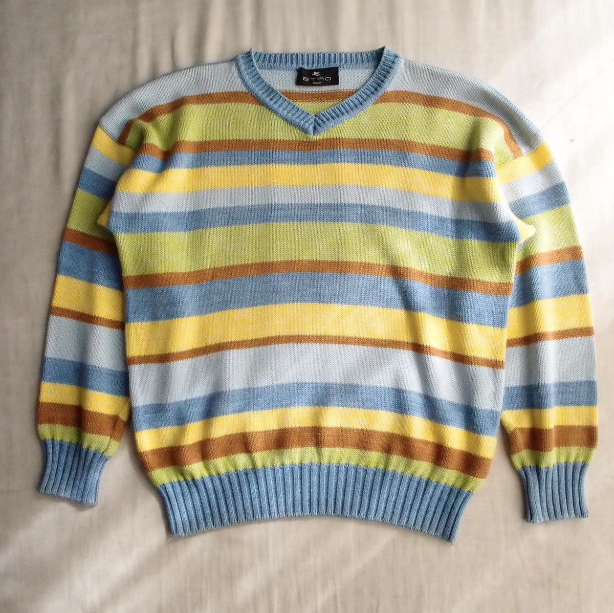 Etro ETRO Multicolor Striped V-Neck Knit 100% Cotton Size US S / EU 44-46 / 1 - 1 Thumbnail
