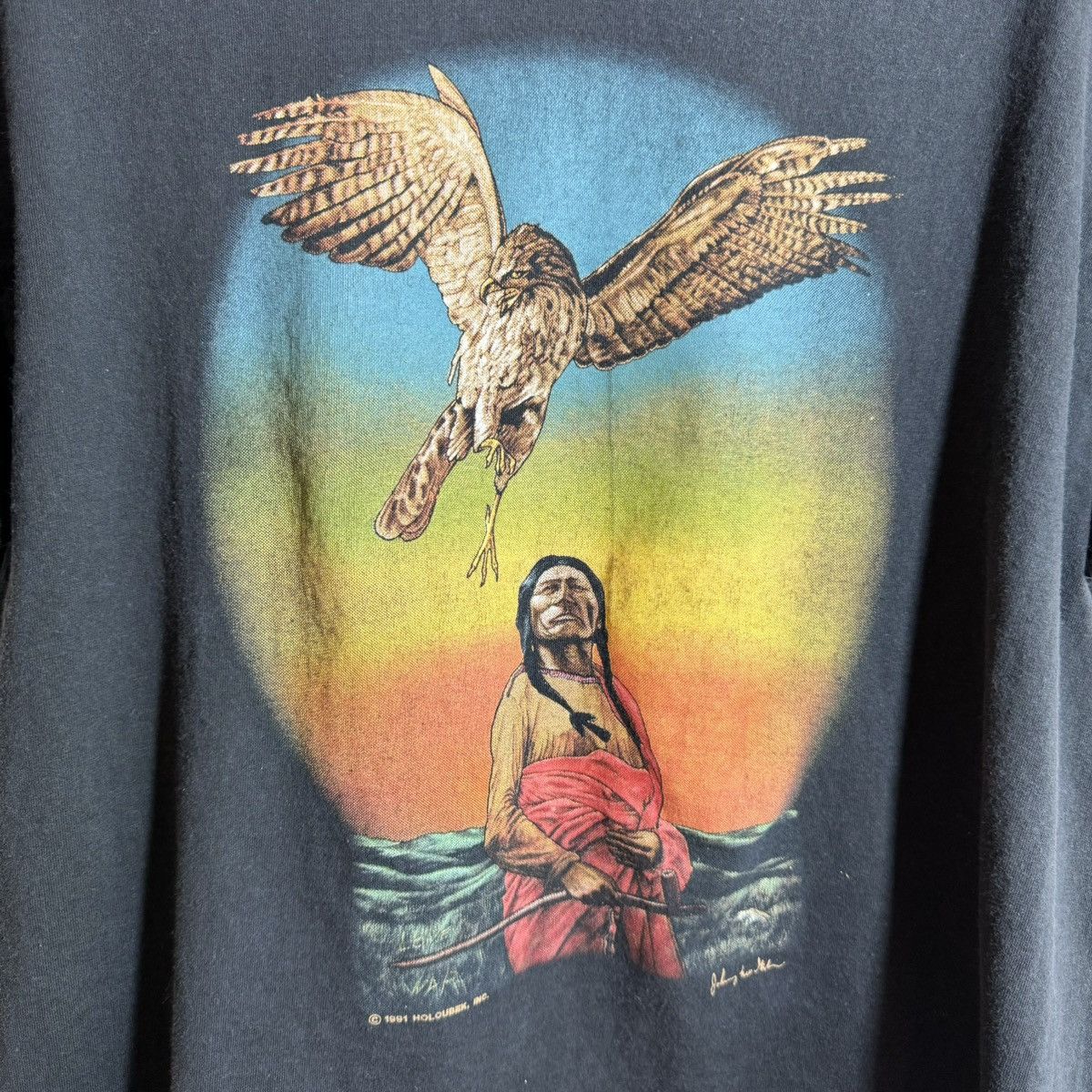 Vintage Vintage Faded Native American/Hawk/Sunset Shirt Size US XL / EU 56 / 4 - 2 Thumbnail