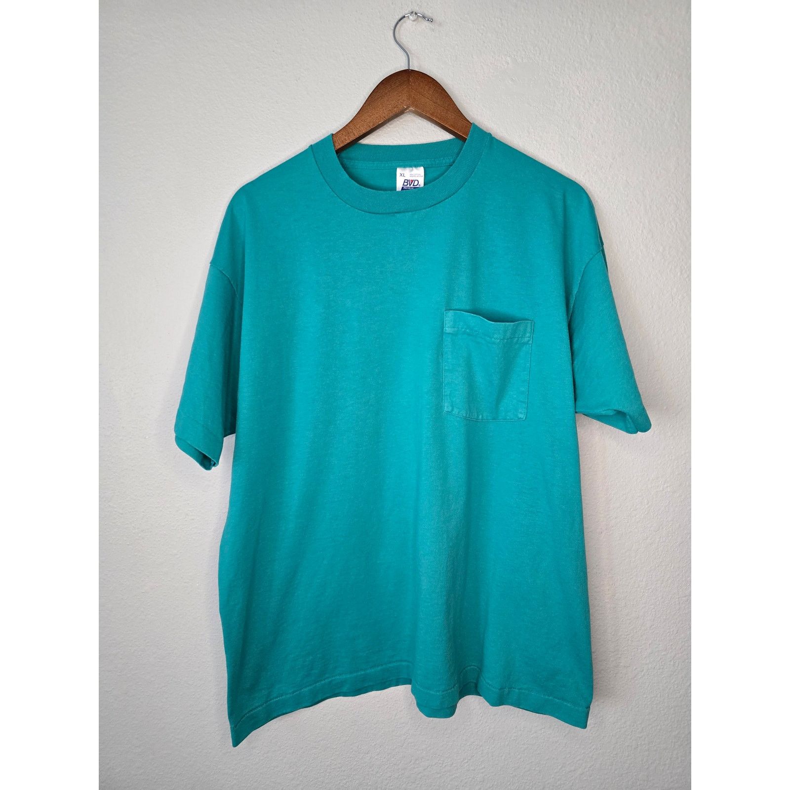 Vintage Vintage Blank Shirt BVD XL Green Teal Plain Pocket Tee 1990s Size US XL / EU 56 / 4 - 1 Thumbnail
