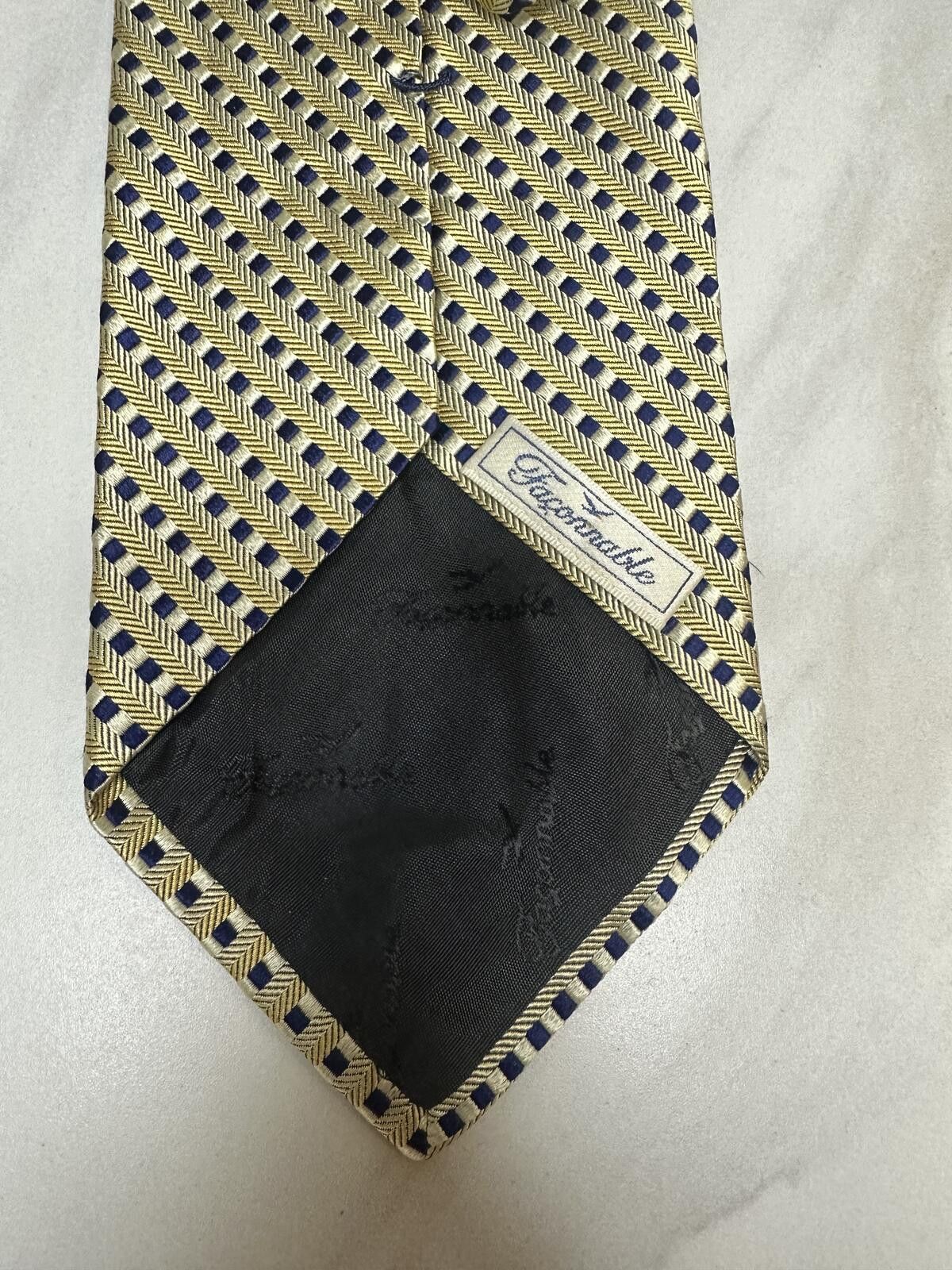 Faconnable Faconnable 100% silk tie gold/navy/white micro geometric Size ONE SIZE - 3 Thumbnail
