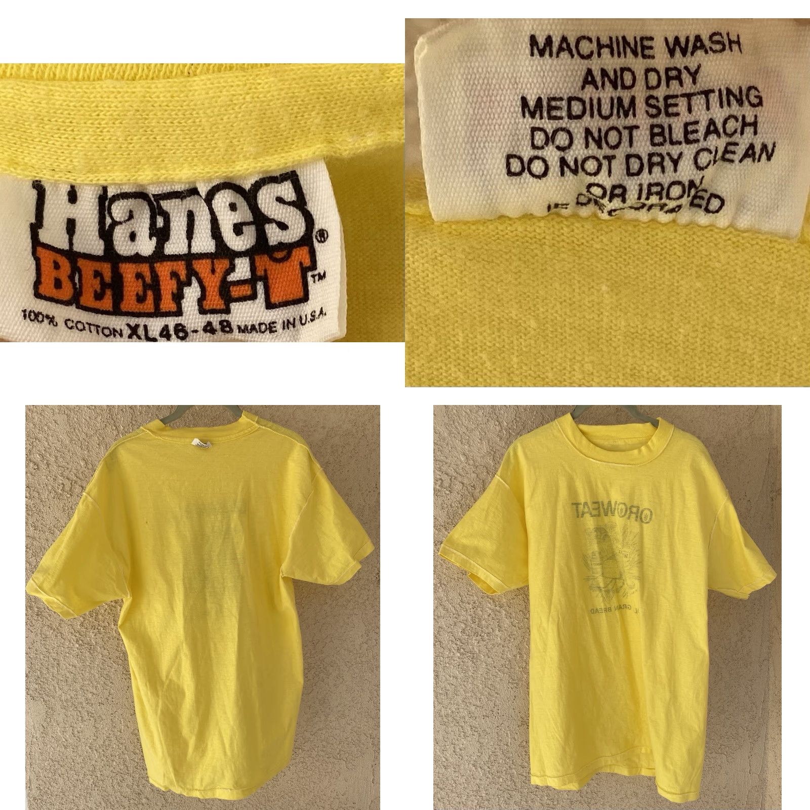 Hanes VINTAGE Hanes Beefy-T T-Shirt Mens XL Orowheat Whole Grain Bread Graphic Print Yellow 1980s Retro Vintage Size US XL / EU 56 / 4 - 11 Thumbnail