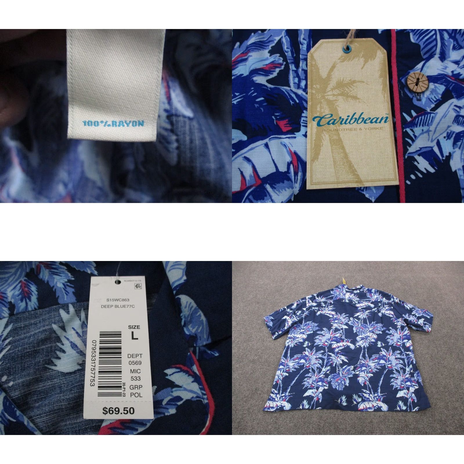 Roundtree & Yorke Roundtree & Yorke Caribbean Hawaiian Shirt Mens L Floral Blue Short Sleeve Button-Up Beach Tropical 90s Mens Size US L / EU 52-54 / 3 - 8 Thumbnail