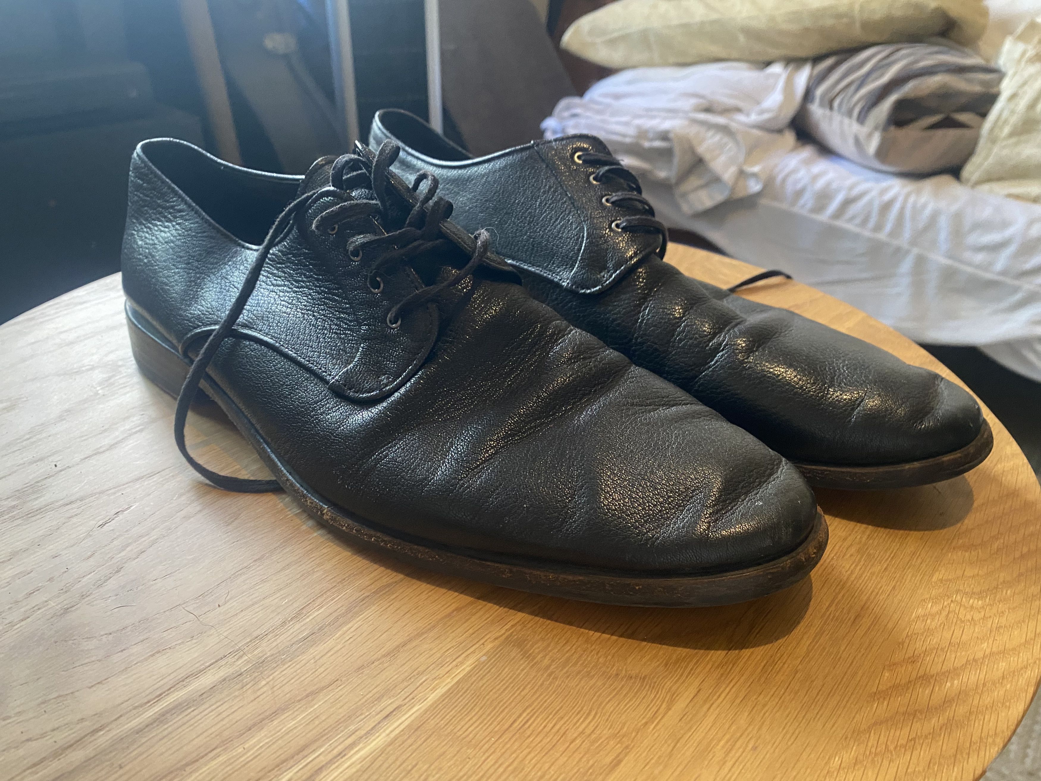 John Varvatos Star Usa Men's Nyc Leather Plain-Toe Oxfords Shoes in Black (Size 10.5)