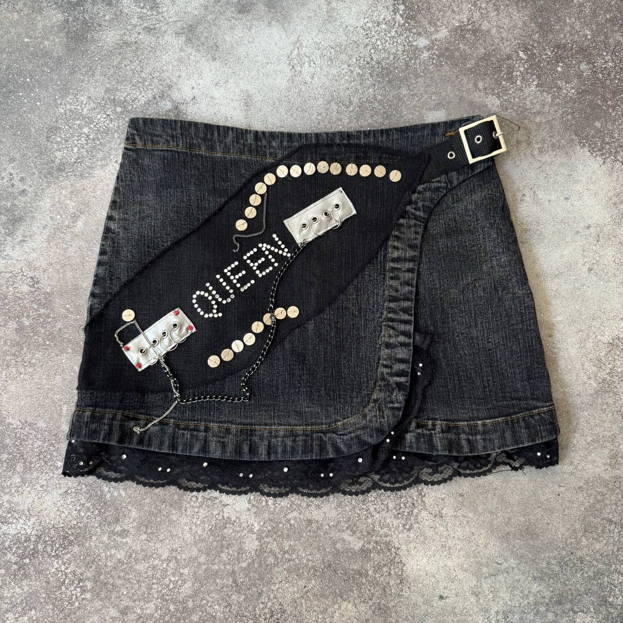 Asymmetric Vintage Y2K Gothic Washed Mini Skirt