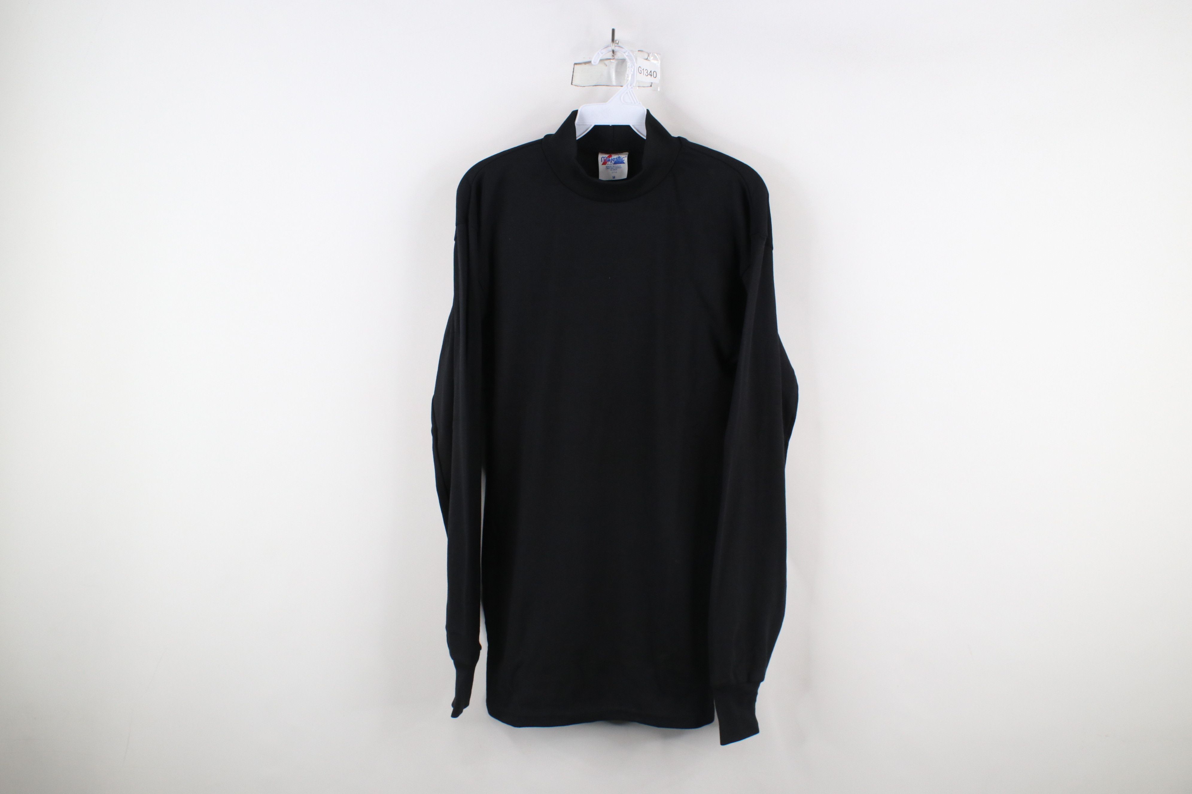 Majestic × Vintage Vintage 90s Majestic Ribbed Knit Mock Neck T-Shirt Black USA Size US M / EU 48-50 / 2 - 1 Thumbnail