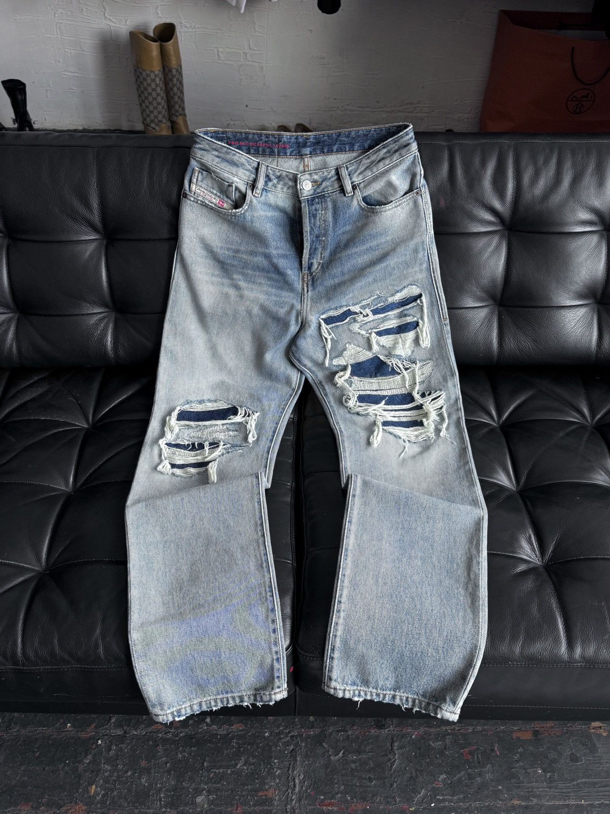 Diesel DIESEL D-Rekiv-Z Washed Distressed Jeans Ripped Denim 09C90 Size US 30 / EU 46 - 21 Thumbnail
