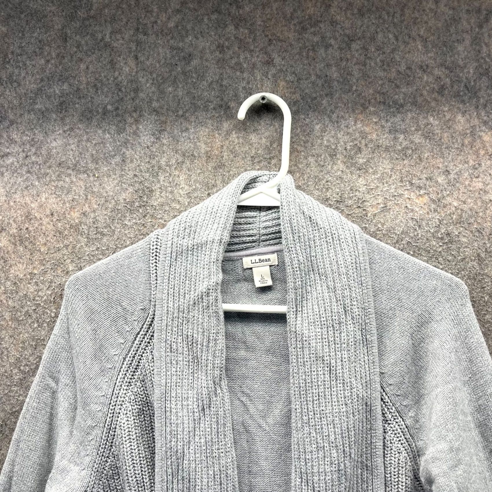Vintage L.L. Bean Cardigan Womens Large Gray Open Front Cotton Blend Knit Jacket Cardigan Open Front Ribbed Knit Casual Size L / US 10 / IT 46 - 3 Thumbnail
