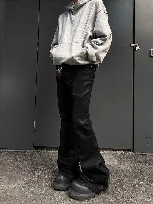 VIBE Black Stacked Flare Waxed Denim Jeans Size US 33 - 2 Thumbnail