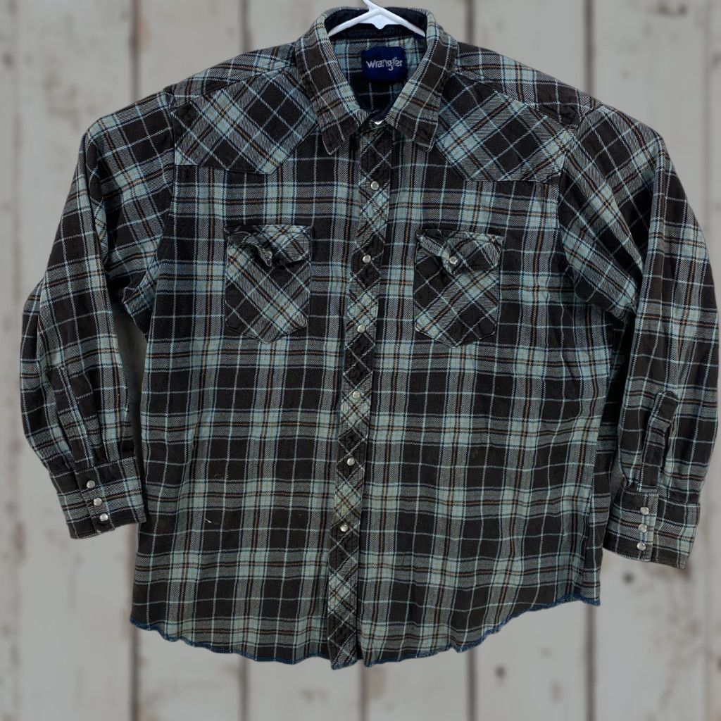 Wrangler VINTAGE Wrangler Cowboy Western Long Sleeve Pearl Snap Button Up Heavy Flannel Shirt XXL Size US XXL / EU 58 / 5 - 1 Thumbnail