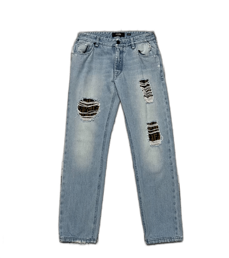 Fendi FENDI Blue Distressed Logo Denim Jeans Size US 31 - 1 Thumbnail