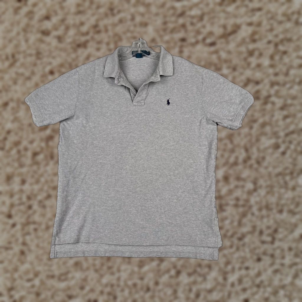 VINTAGE Ralph Lauren Polo Shirt Men L Gray 100% Cotton Jersey Short Sleeve