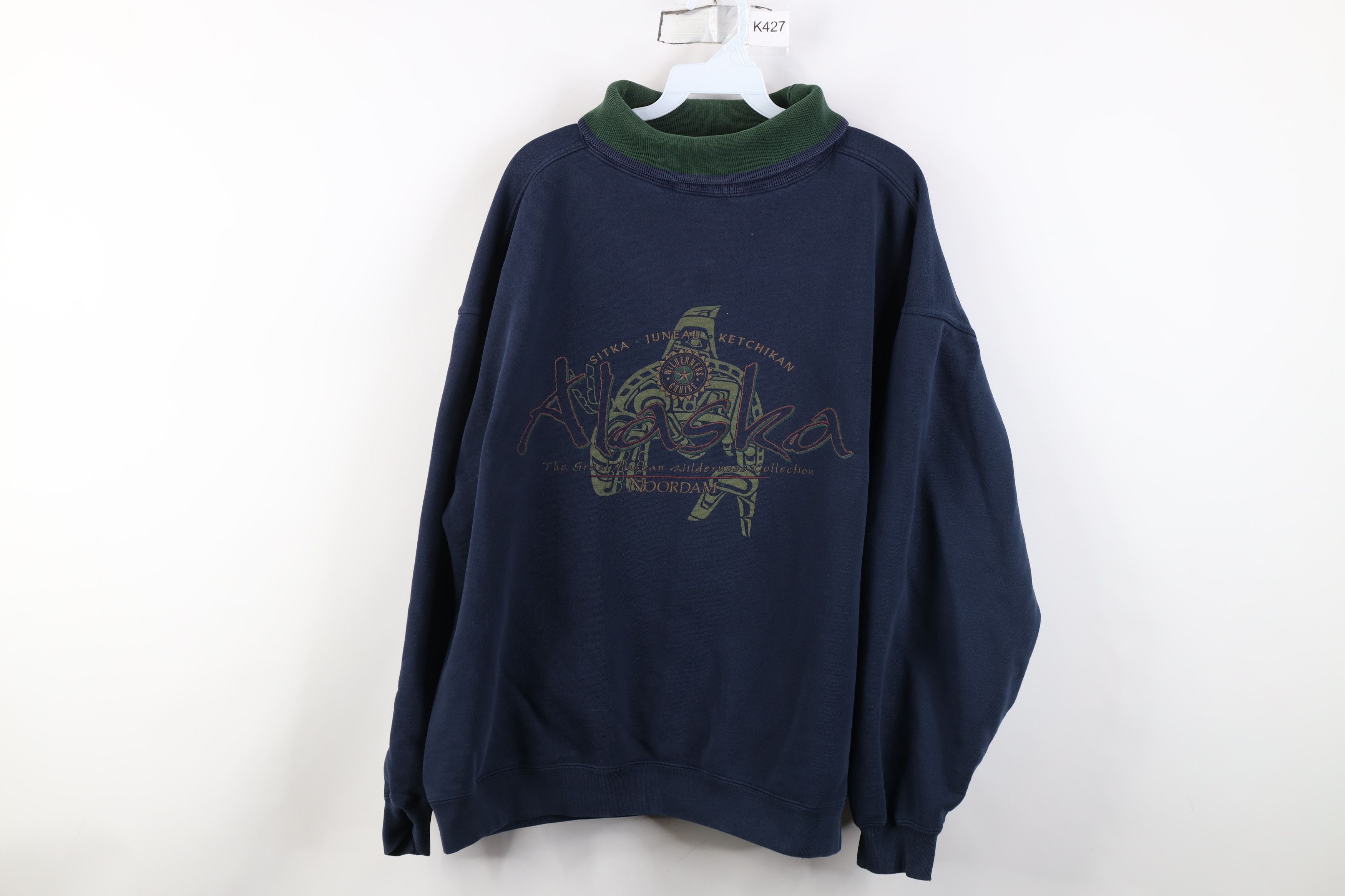 Vintage Vintage 90s Streetwear Alaska Turtleneck Sweatshirt Blue Size XL / US 12-14 / IT 48-50 - 1 Thumbnail