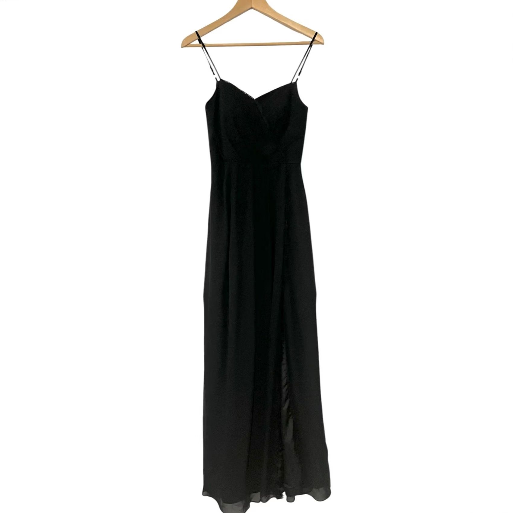 Vintage AZAZIE Black Formal Maxi Chiffon V-Neck Spaghetti Strap Leg Slit Sz 0 Dress Womens Size XS / US 0-2 / IT 36-38 - 6 Thumbnail