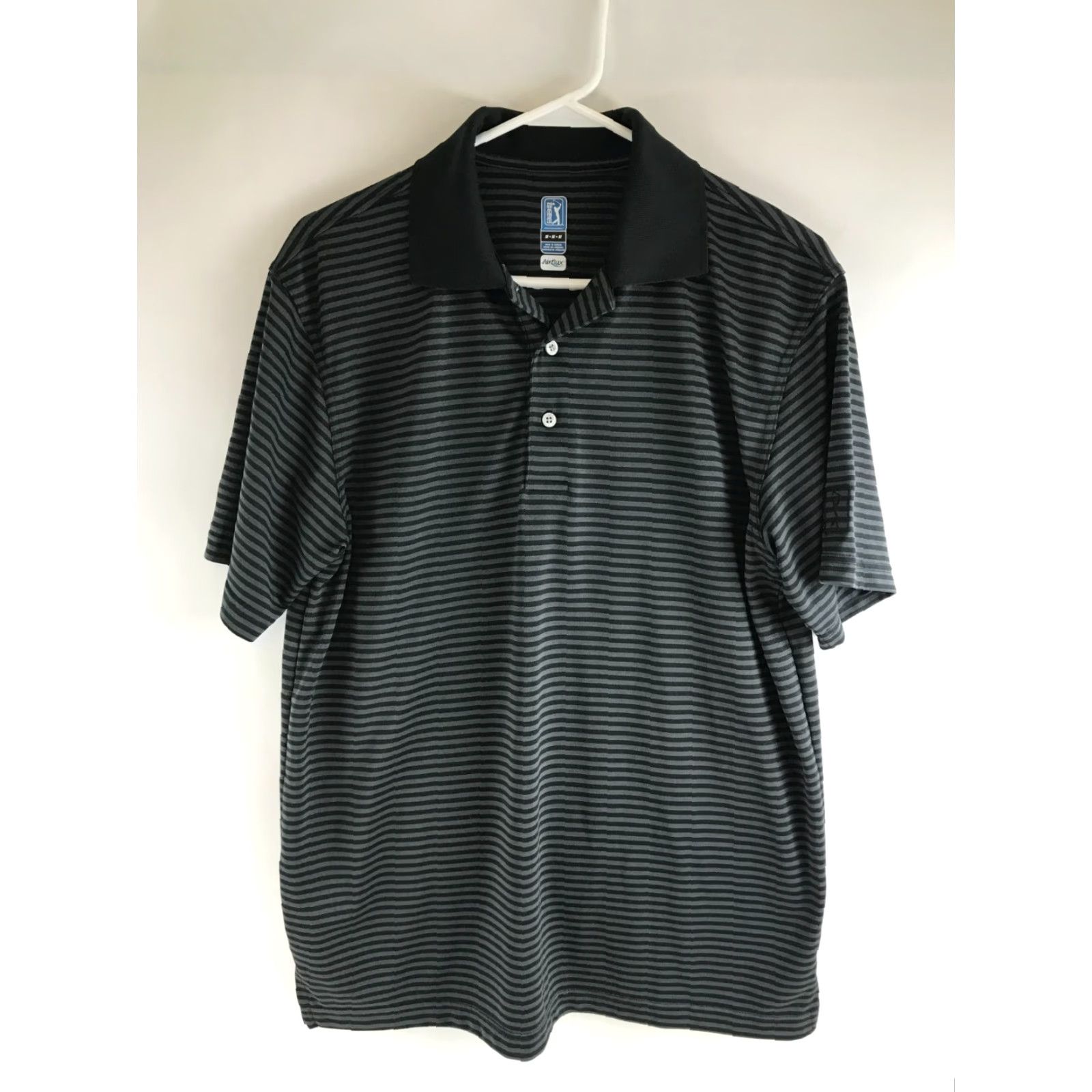 PGA Tour PGA TOUR Polo Shirt Men's Size Medium Black Gray Striped Short Sleeve Shirt Size US M / EU 48-50 / 2 - 2 Thumbnail