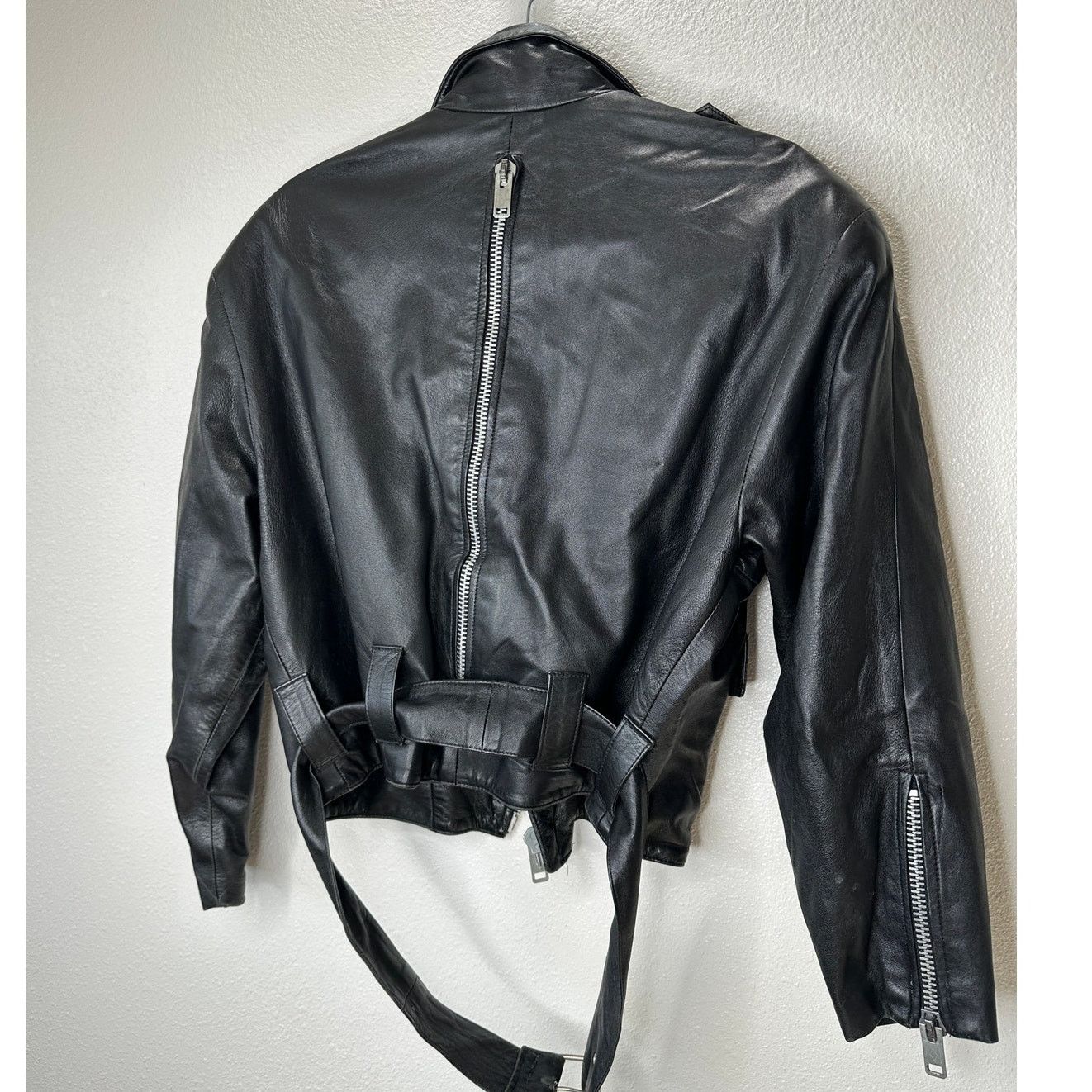 Other Raw Black Leather Silver Zip & Hardware Belted Moto Jacket L Size L / US 10 / IT 46 - 11 Thumbnail
