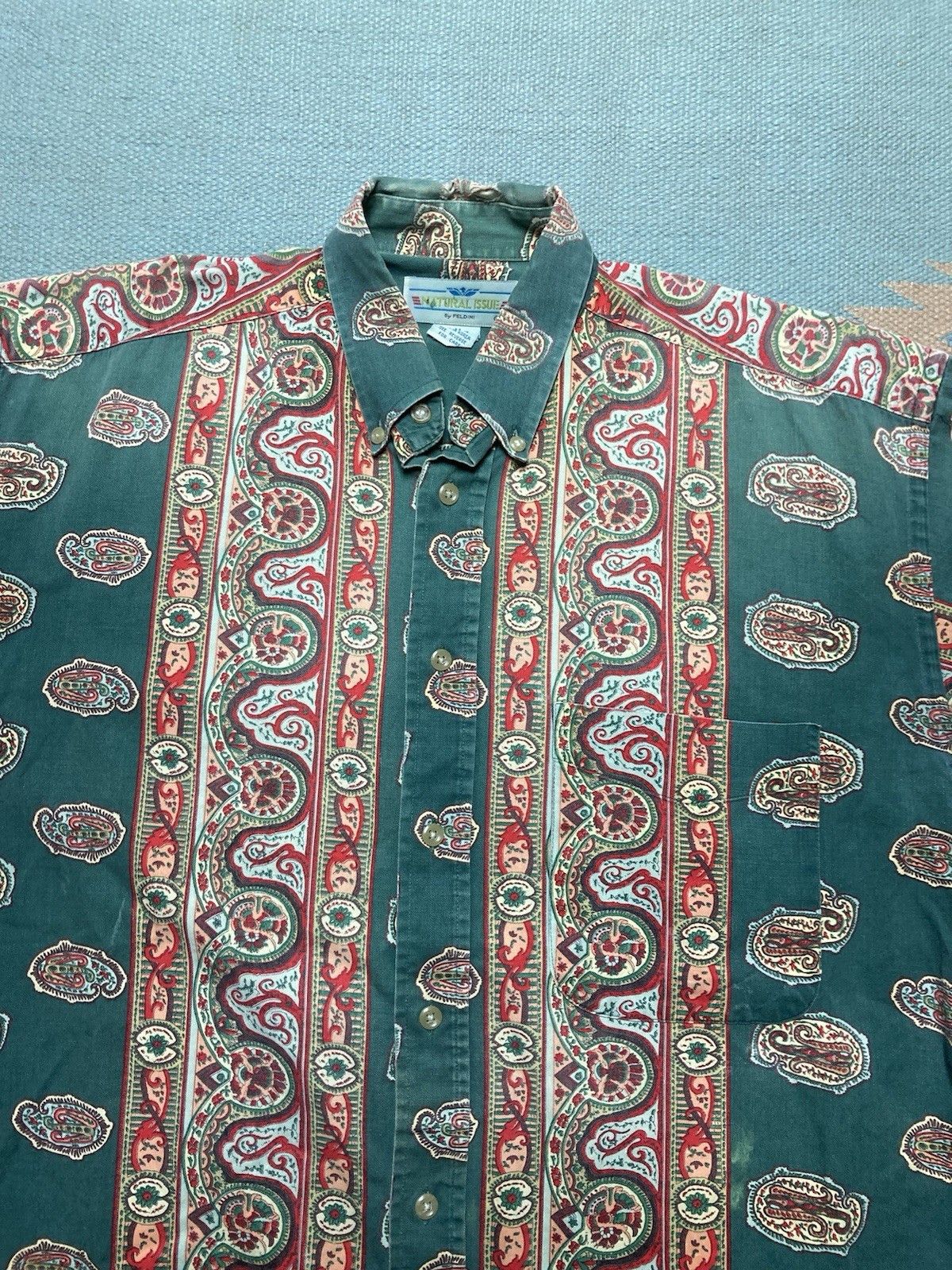 Vintage Vtg button shirt all over print paisley stripe cotton medium Size US M / EU 48-50 / 2 - 2 Thumbnail