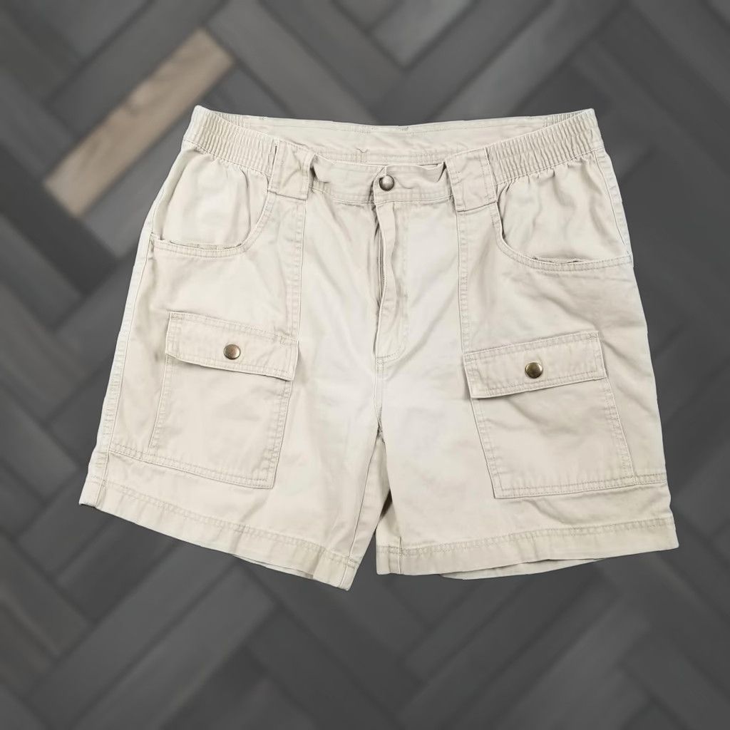 Roundtree & Yorke Shorts Mens 38 Khaki Cargo Elastic Waist Cotton Casual