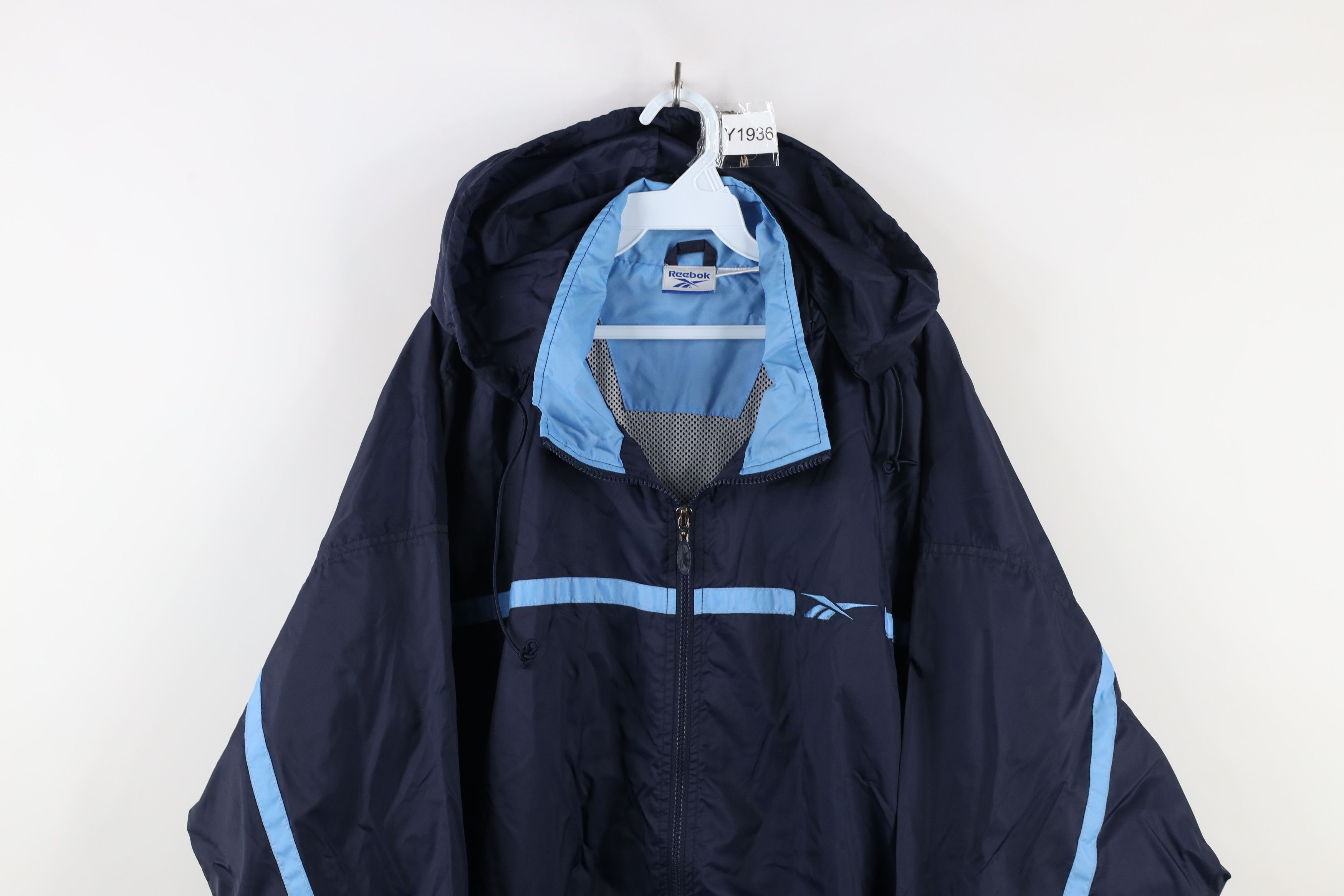Reebok × Vintage Vintage 90s Reebok Hooded Full Zip Windbreaker Jacket Blue Size US XXL / EU 58 / 5 - 2 Thumbnail