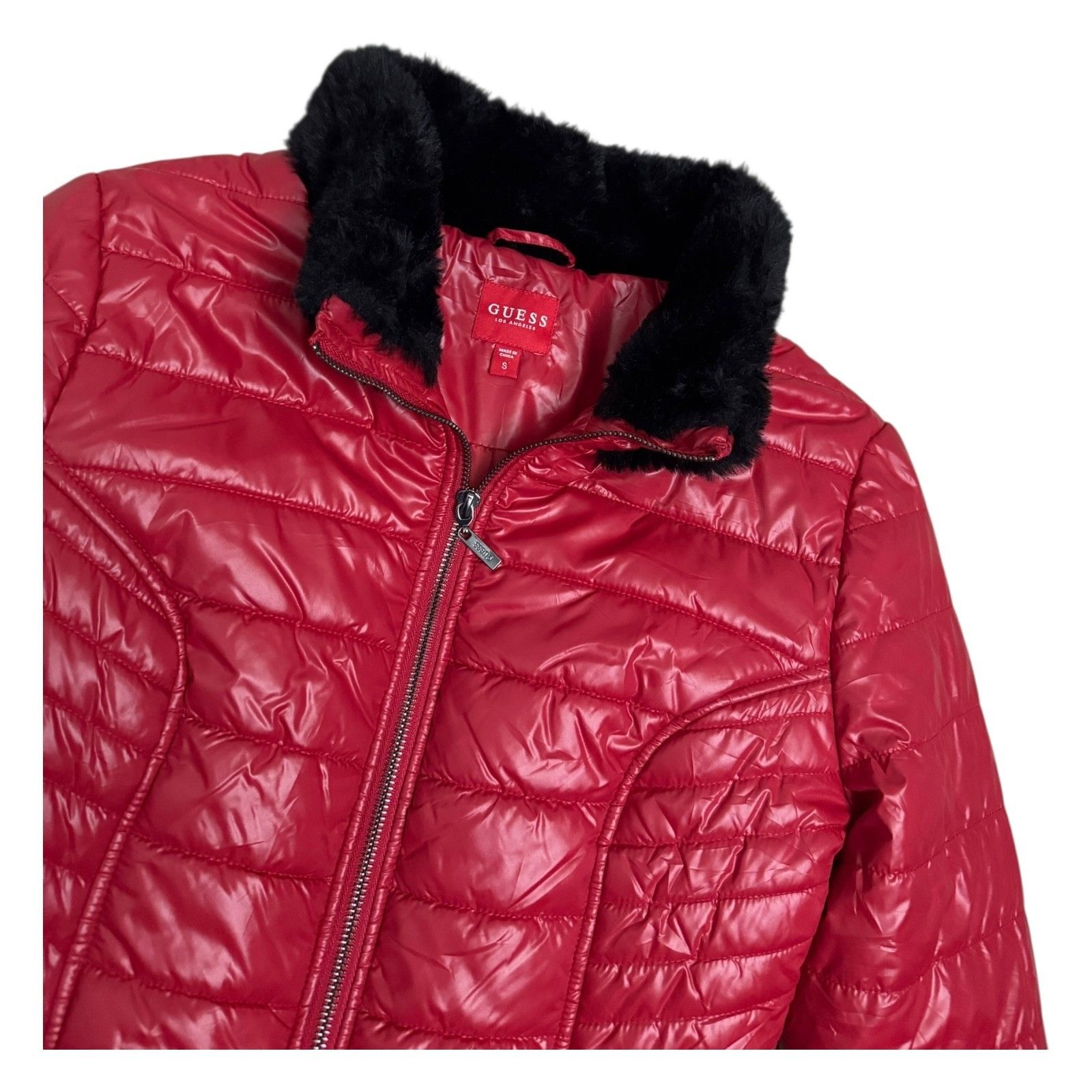 Guess GUESS Red Designer Winter Puffer Faux Fur Jacket Coat Small Size S / US 4 / IT 40 - 5 Thumbnail