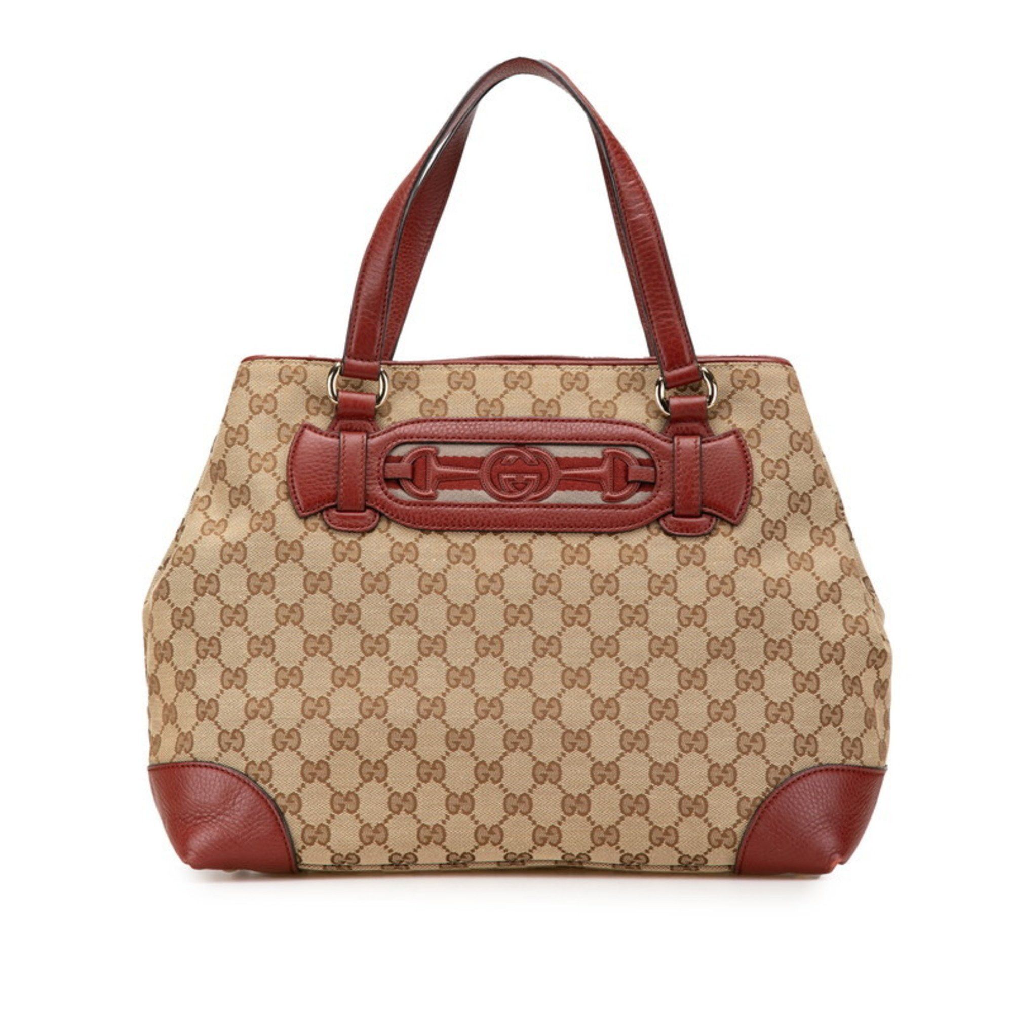 Gucci GG Canvas Horsebit Tote Bag 296850 Beige Red Leather Women's Gucci