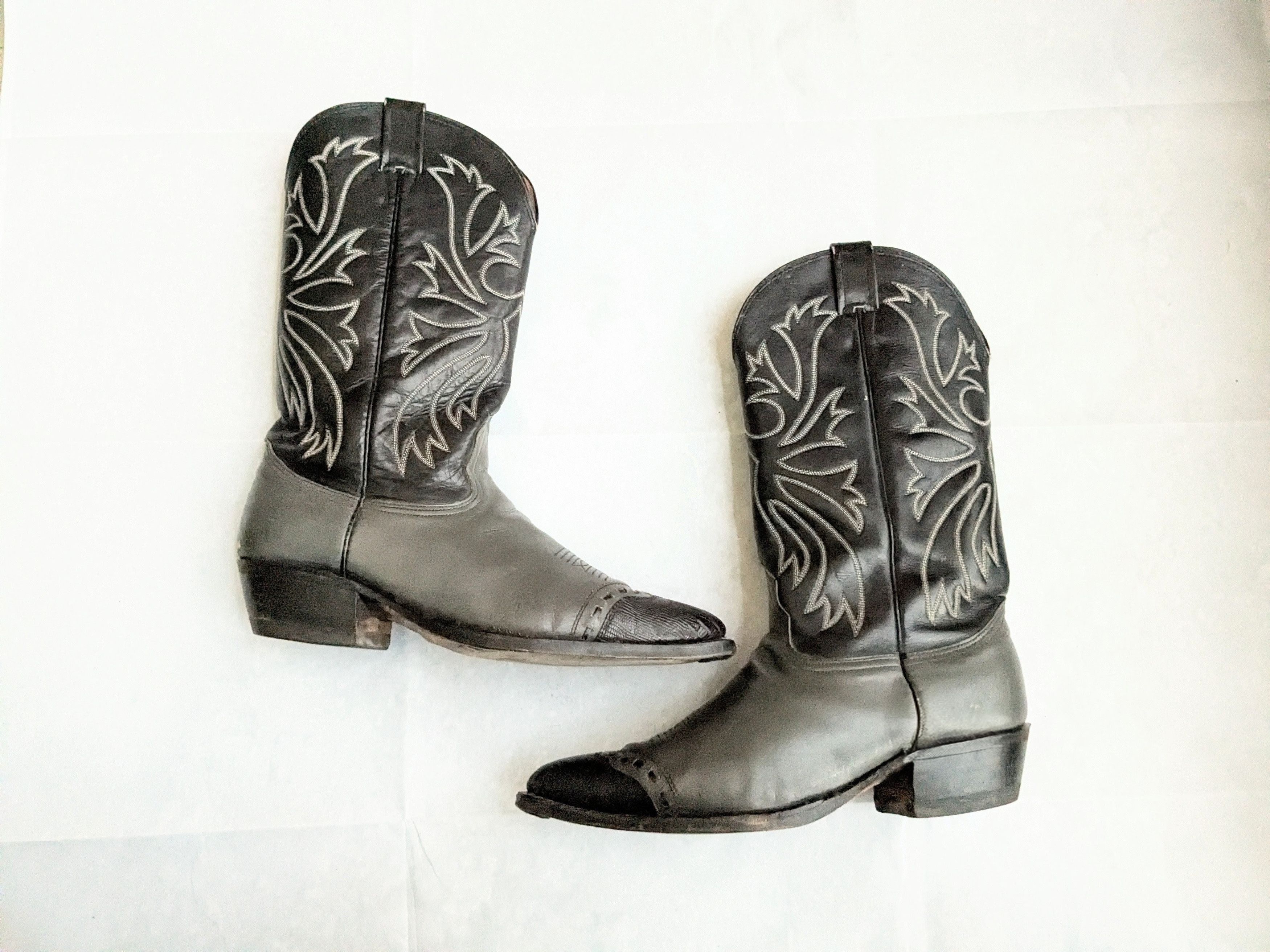 Genuine Leather Nocona Cowboy Boots Gray Black Leather 10.5 D USA Size US 10.5 / EU 43-44 - 1 Thumbnail