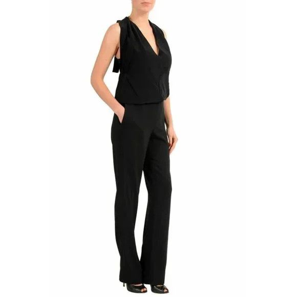 image of Maison Margiela 38 Xs 100% Silk Halterneck Jumpsuit Black, Women's (Size 26)