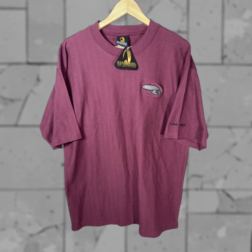 Vintage VINTAGE Star Trek T-Shirt Herringbone USA Maroon L Mens 1997 Star Trek Tee Size ONE SIZE - 1 Thumbnail