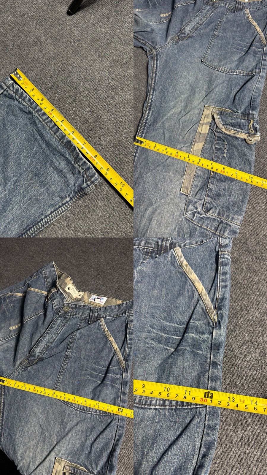 Japanese Brand Vintage 00s Denim Cargo Jeans Y2K Distressed Workwear Baggy Size US 31 - 22 Thumbnail