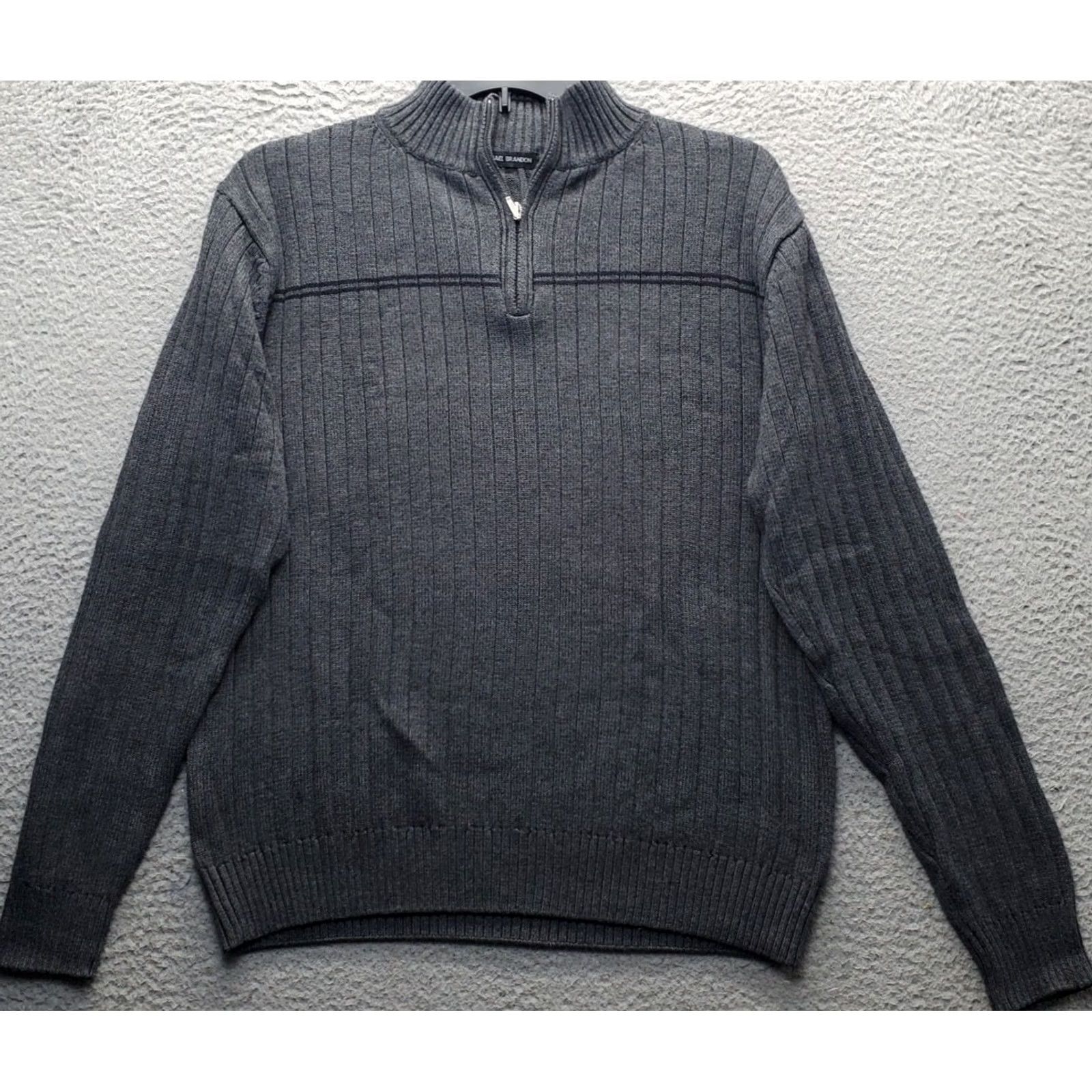 Vintage Michael Brandon Sweater Mens XL Gray Chunky Knit Mock Neck 1/4 Zip Pullover Cardigan Size US XL / EU 56 / 4 - 2 Thumbnail