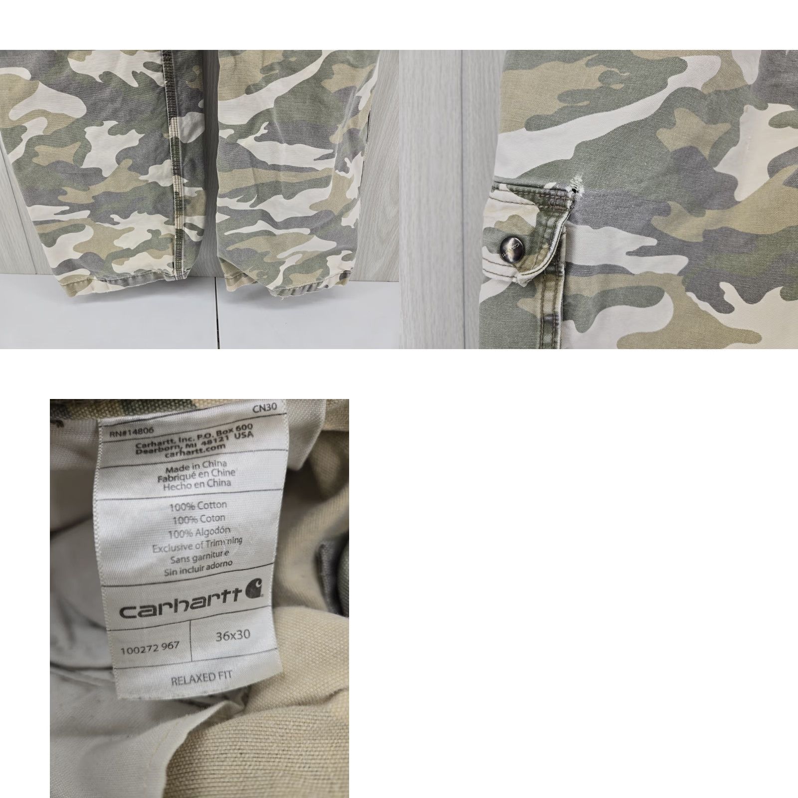 Carhartt VINTAGE Carhartt Camouflage Pants Mens 36x30 Relaxed Fit Cargo Pocket Cotton Canvas 9" Leg Opening 29" Inseam Mens Size US 35 - 10 Thumbnail