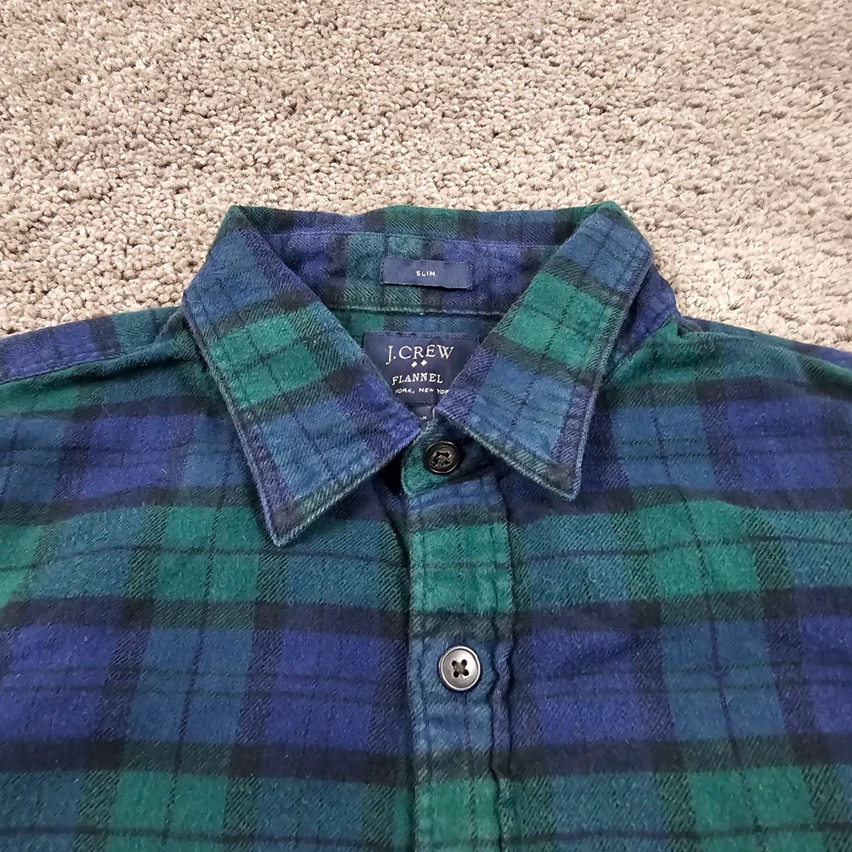 J.Crew J.CREW Slim Fit Flannel Shirt Mens Large Blue Green Blackwatch Plaid Button-Up Size US L / EU 52-54 / 3 - 6 Thumbnail